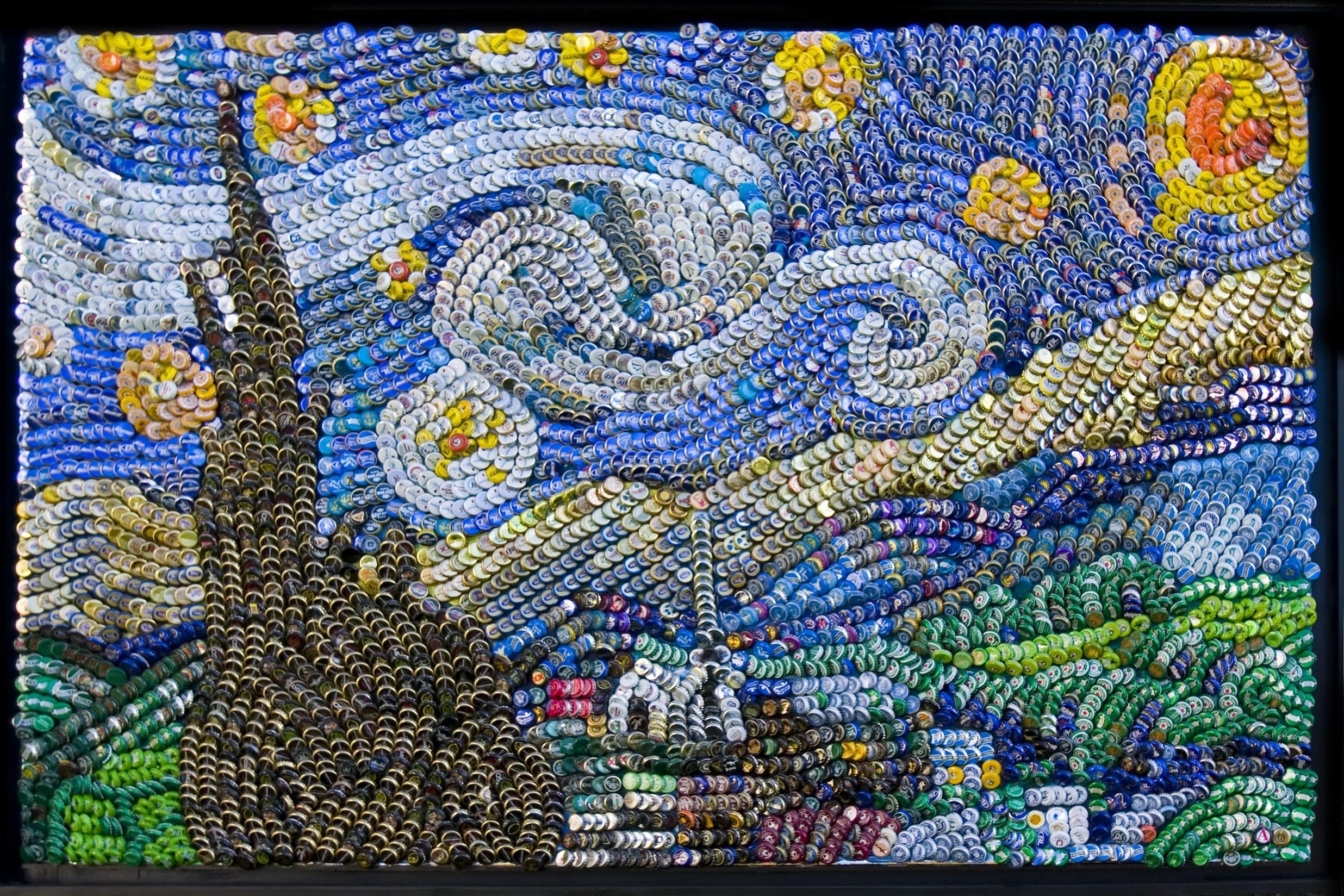 Notte stellata, Vincent van Gogh, Mosaico, Arte con bottoni, Cielo blu, sfondo Windows 11