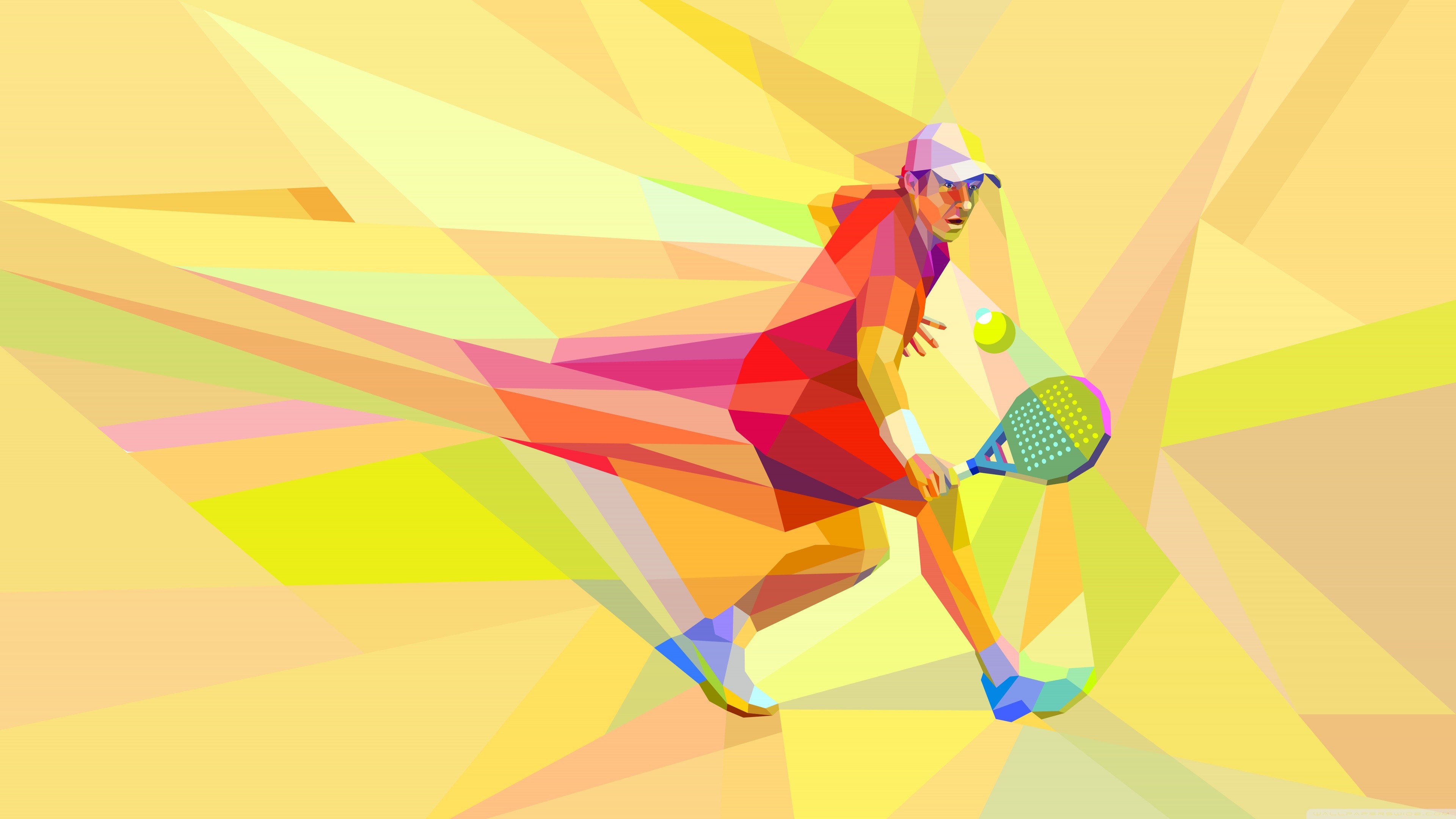 Tennista, Low poly, Giallo, 4K, sfondo per PC