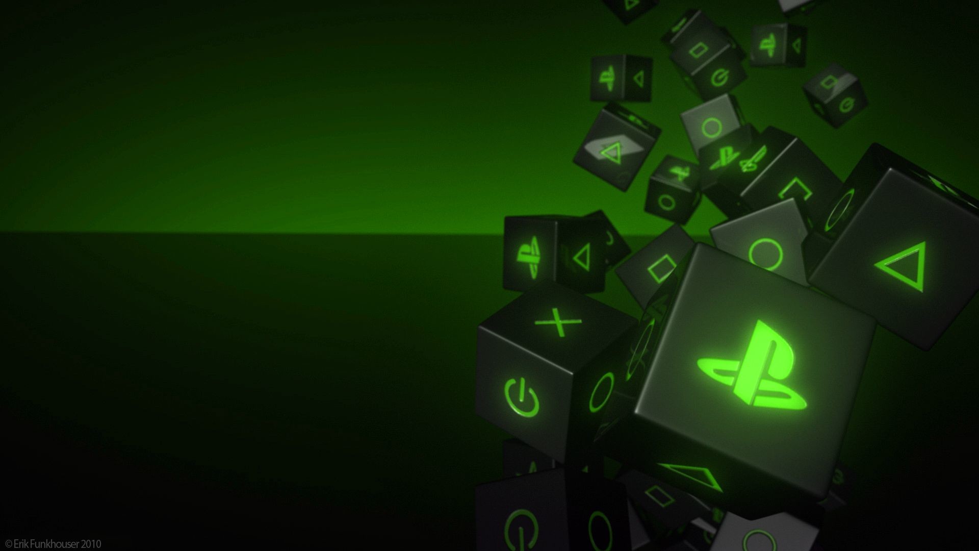 PlayStation, Cubi, Verde, 3D, 1920x1080, sfondo per PC