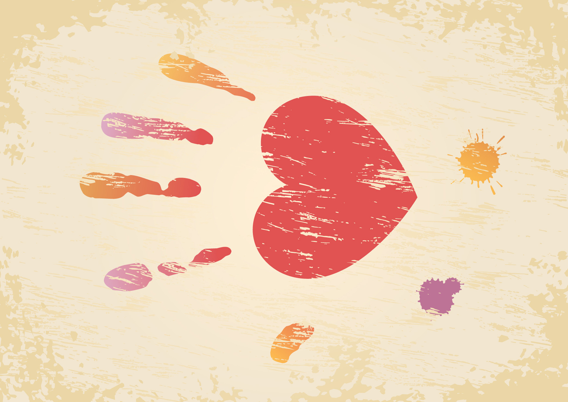 Cuore, Impronta di mano, Pittura, Sfondo beige, Full HD, wallpaper per computer