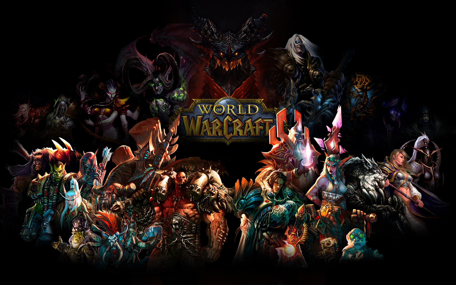 World of Warcraft, Eroi, Razze, Sfondo nero, Full HD, wallpaper per computer