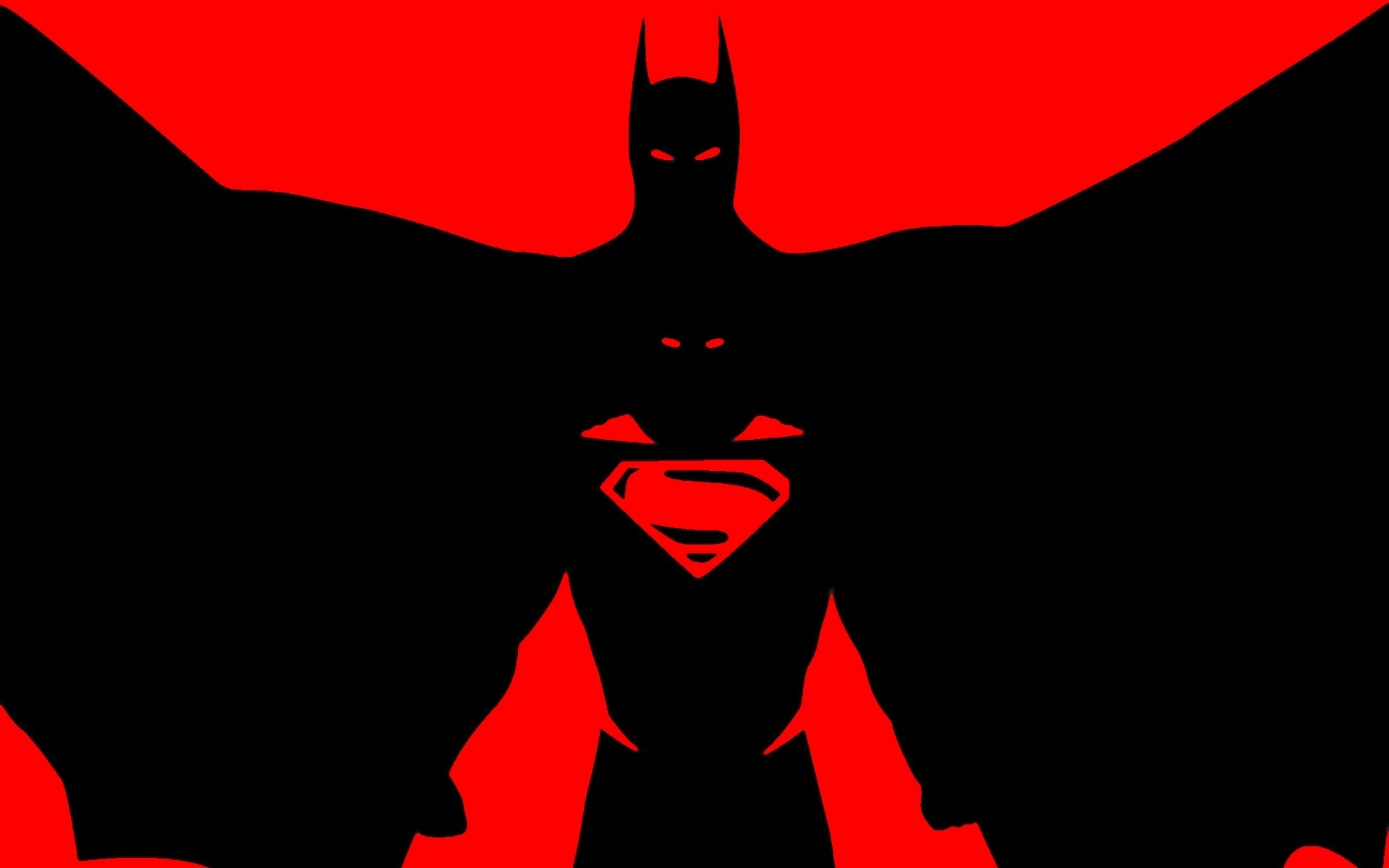Batman v Superman: Dawn of Justice, Batman, Superman, Silhouette, Rosso e nero, sfondo Full HD