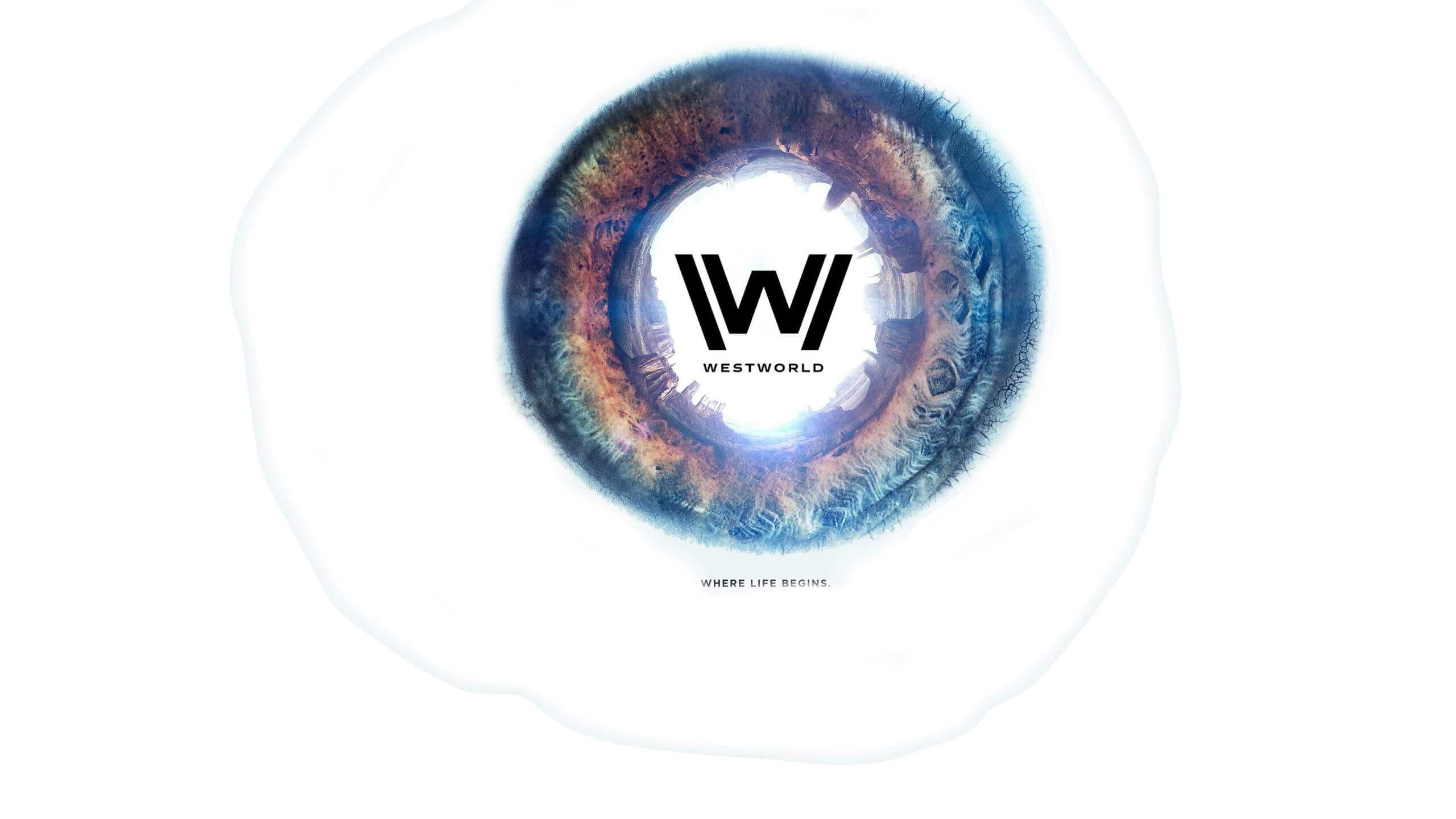 Westworld, Logo, Occhio, Sfondo bianco, 2K, wallpaper per portatile