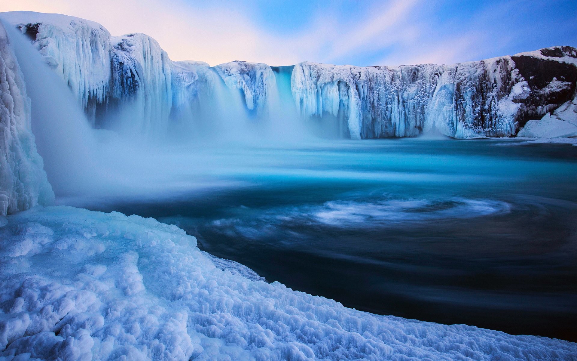 Cascata ghiacciata, Ghiaccio, Inverno, Blu, Full HD, sfondo per PC e portatile