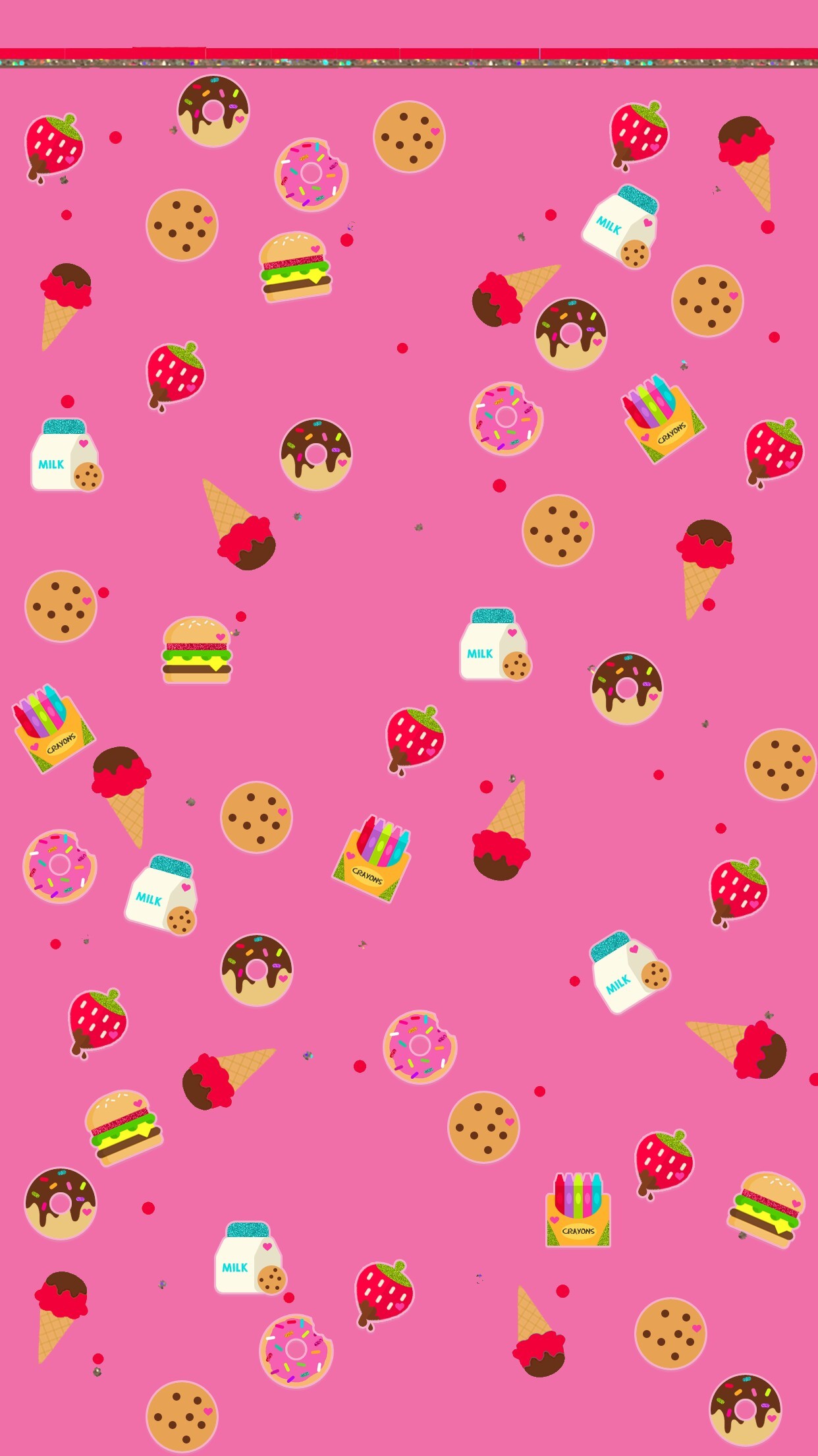 Dolcetti, Motivo, Kawaii, Rosa, 1242x2208, schermata di blocco iPhone