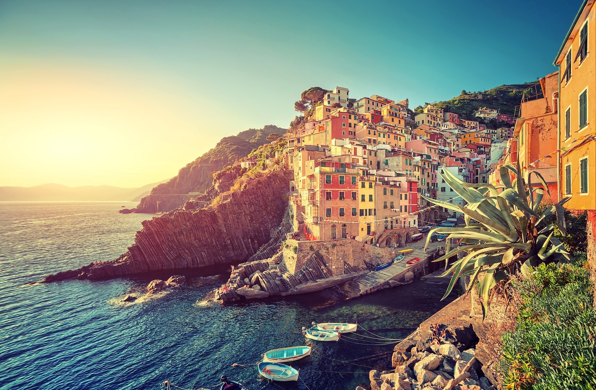 Riomaggiore, Cinque Terre, Liguria, Tramonto, Full HD, sfondo per PC e portatile