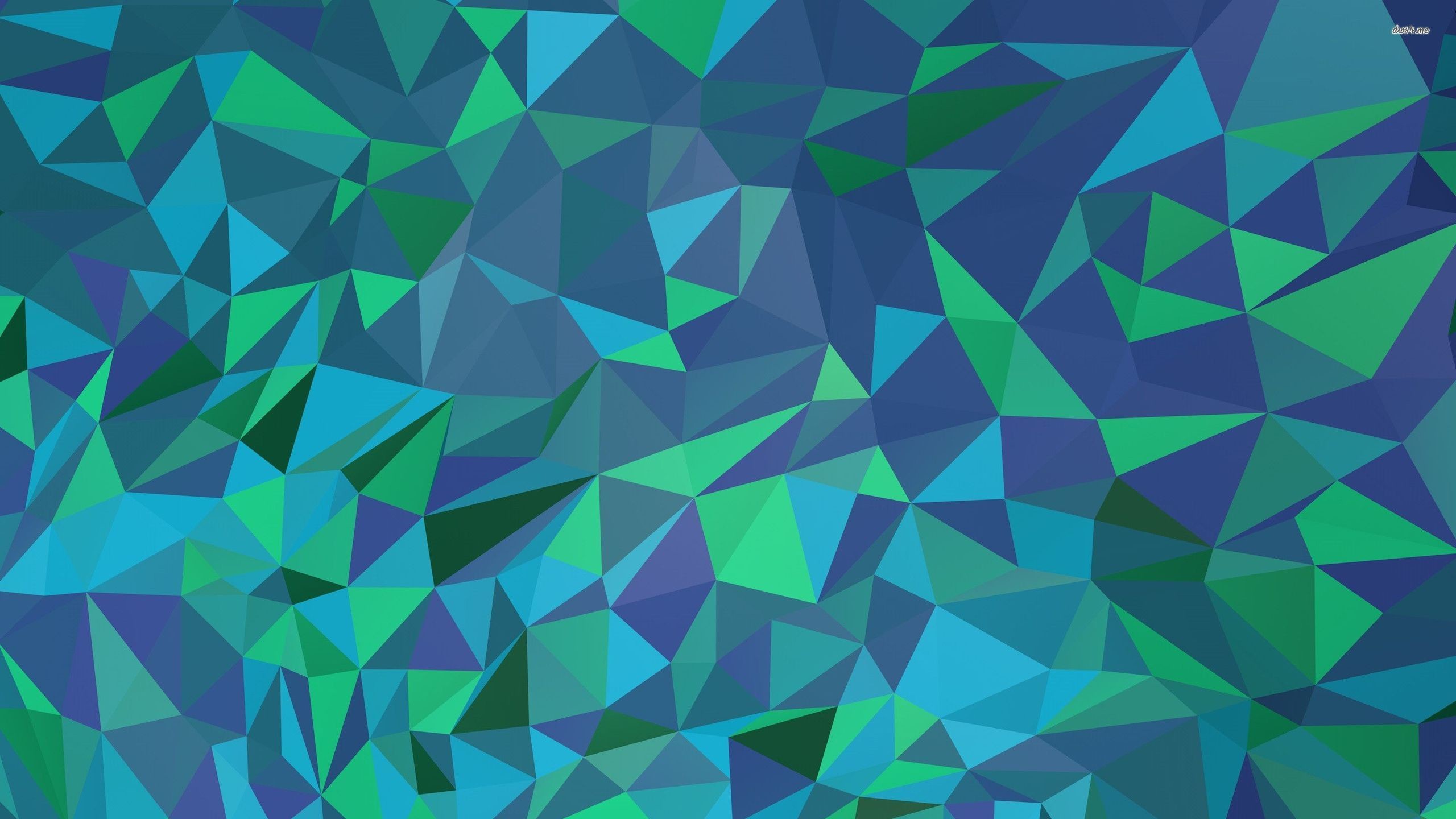 Poligoni, Triangoli, Verde e blu, Mosaico, 16:9 2K, sfondo widescreen