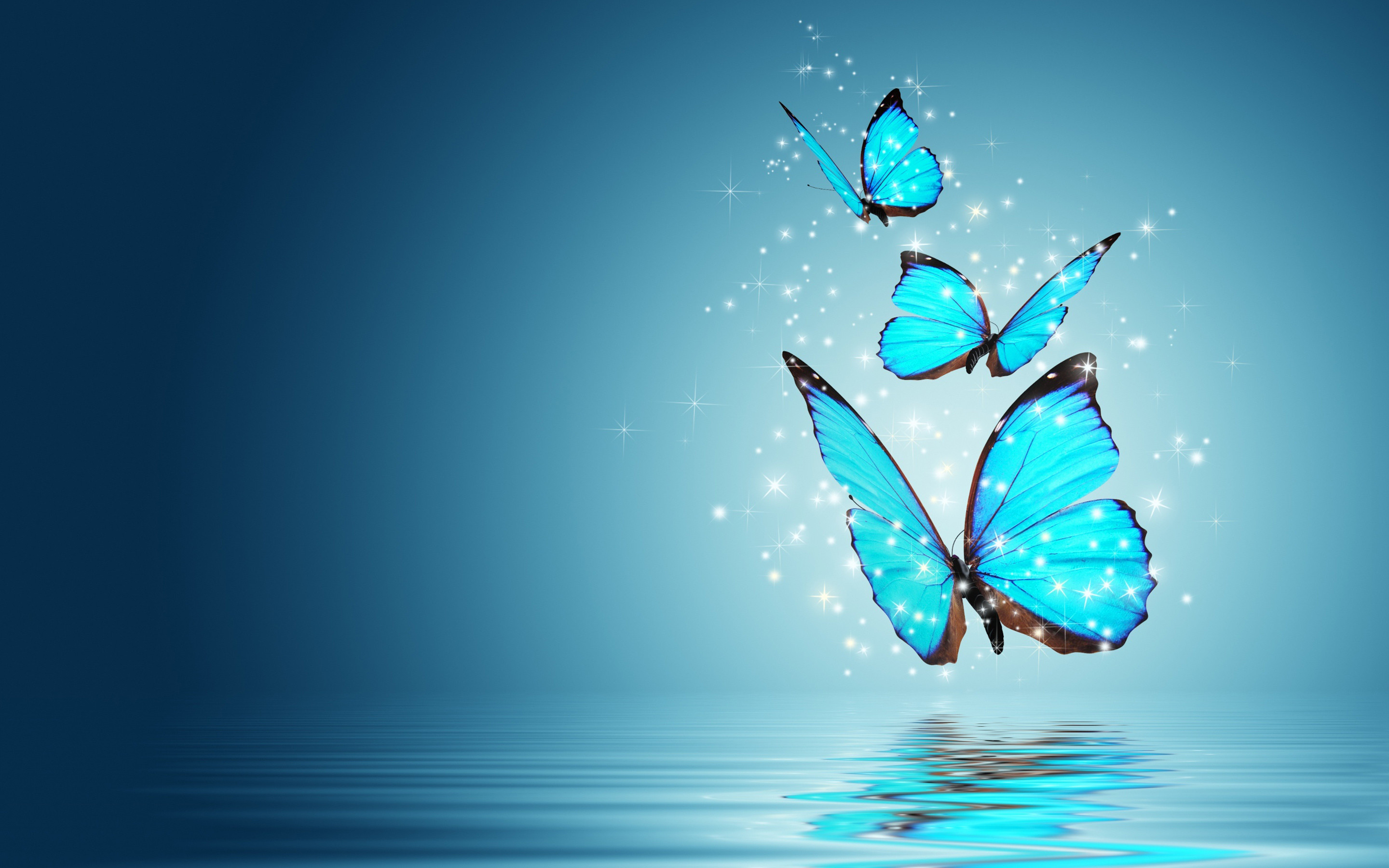 Farfalle, Azzurro, Acqua, Riflesso, 2K, sfondo Windows 11