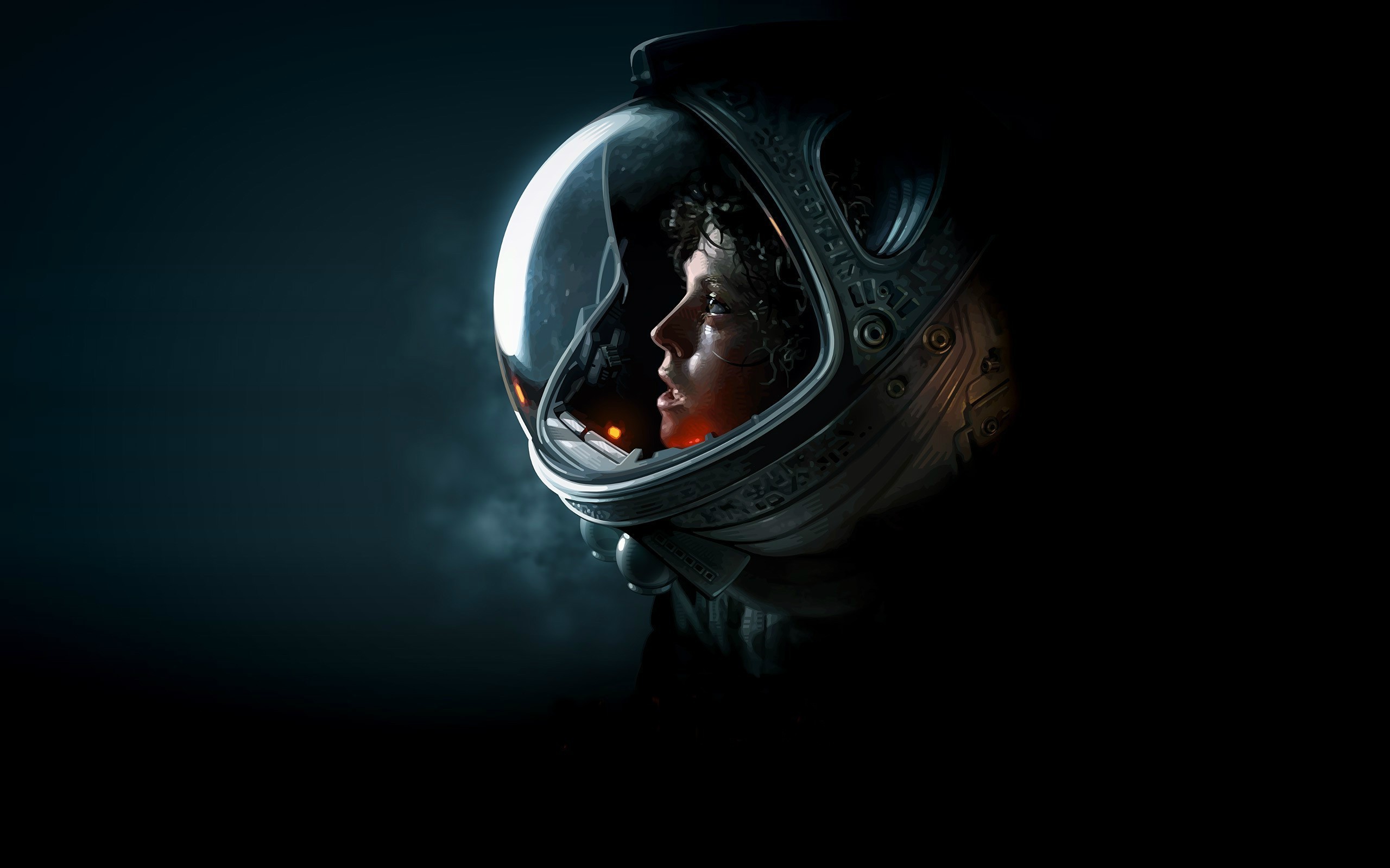 Ellen Ripley, Alien, Casco spaziale, Sfondo scuro, 2K, wallpaper per portatile