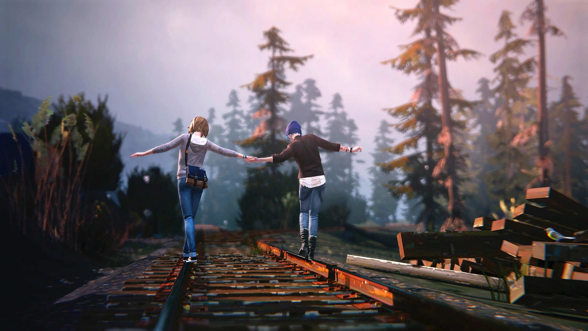 Max Caulfield, Chloe Price, Life is Strange, Binari, Foresta, Full HD, sfondo Windows 11