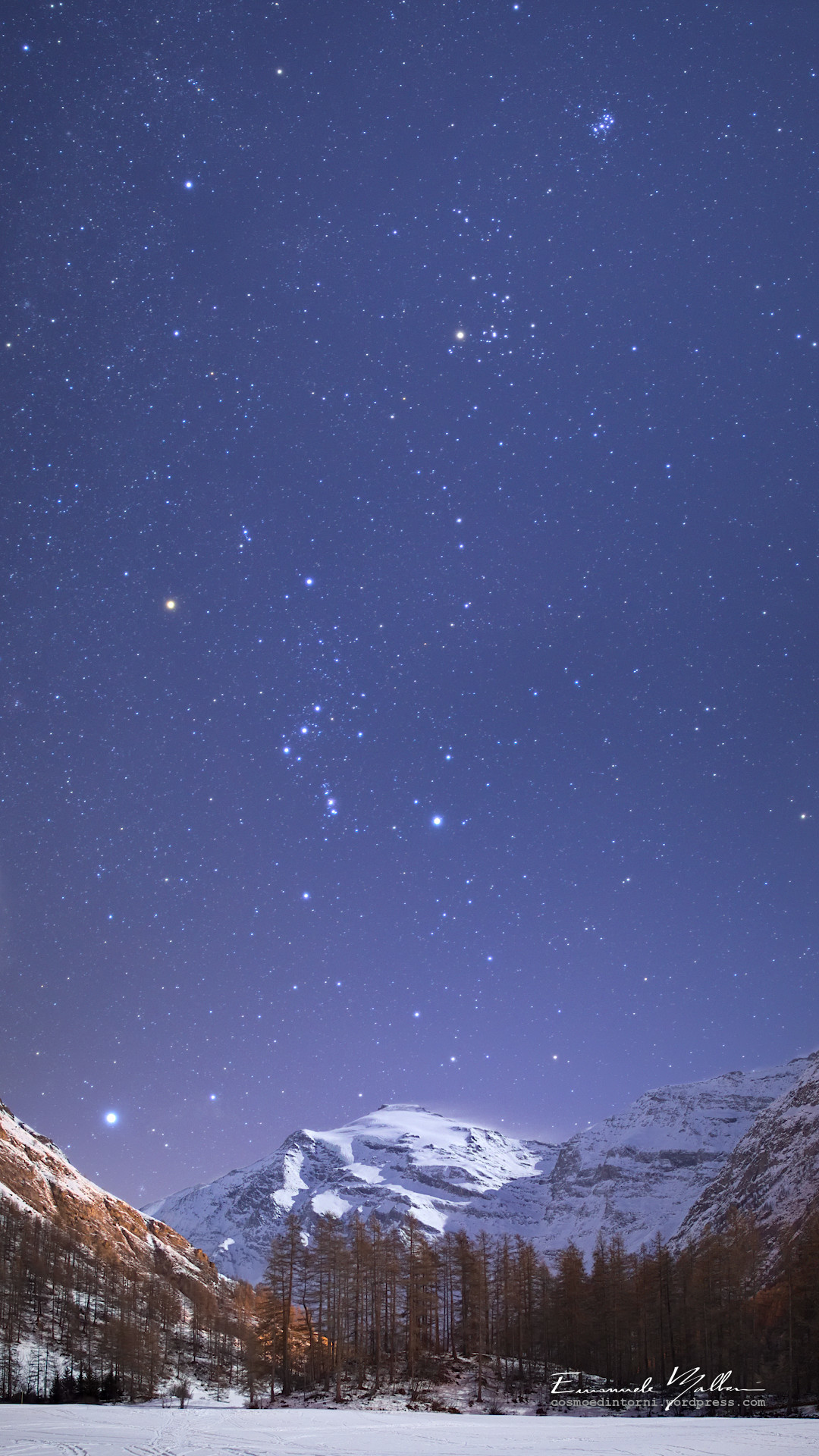 Cielo stellato, Montagne, Notte, Inverno, Full HD, sfondo per smartphone
