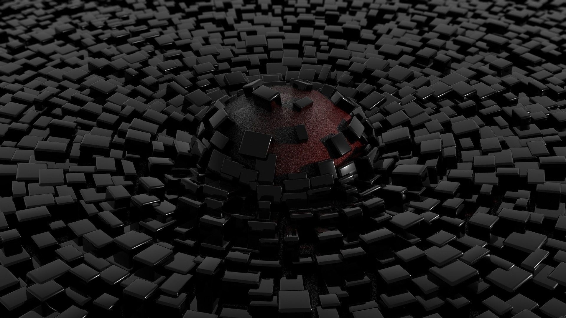 Cubi neri, Sfera, Rendering 3D, Sfondo scuro, Full HD, wallpaper desktop