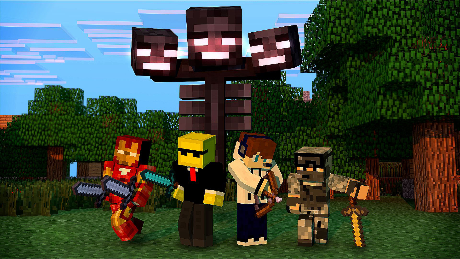 Wither, Minecraft, Skin, Iron Man, Foresta, Full HD 1080p, sfondo desktop