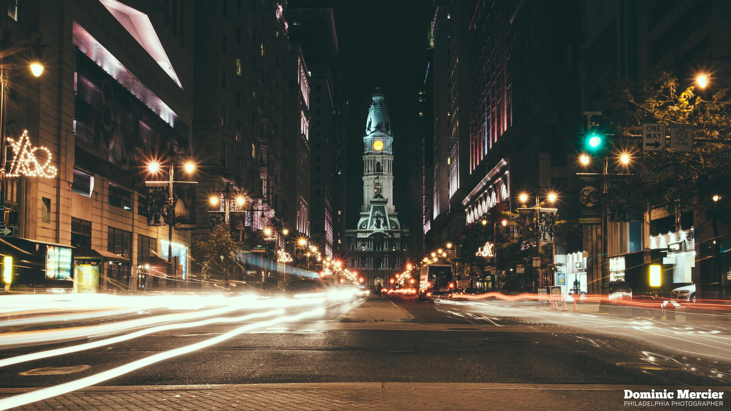 Philadelphia City Hall, Philadelphia, Scie luminose, Notte, 2K, sfondo desktop
