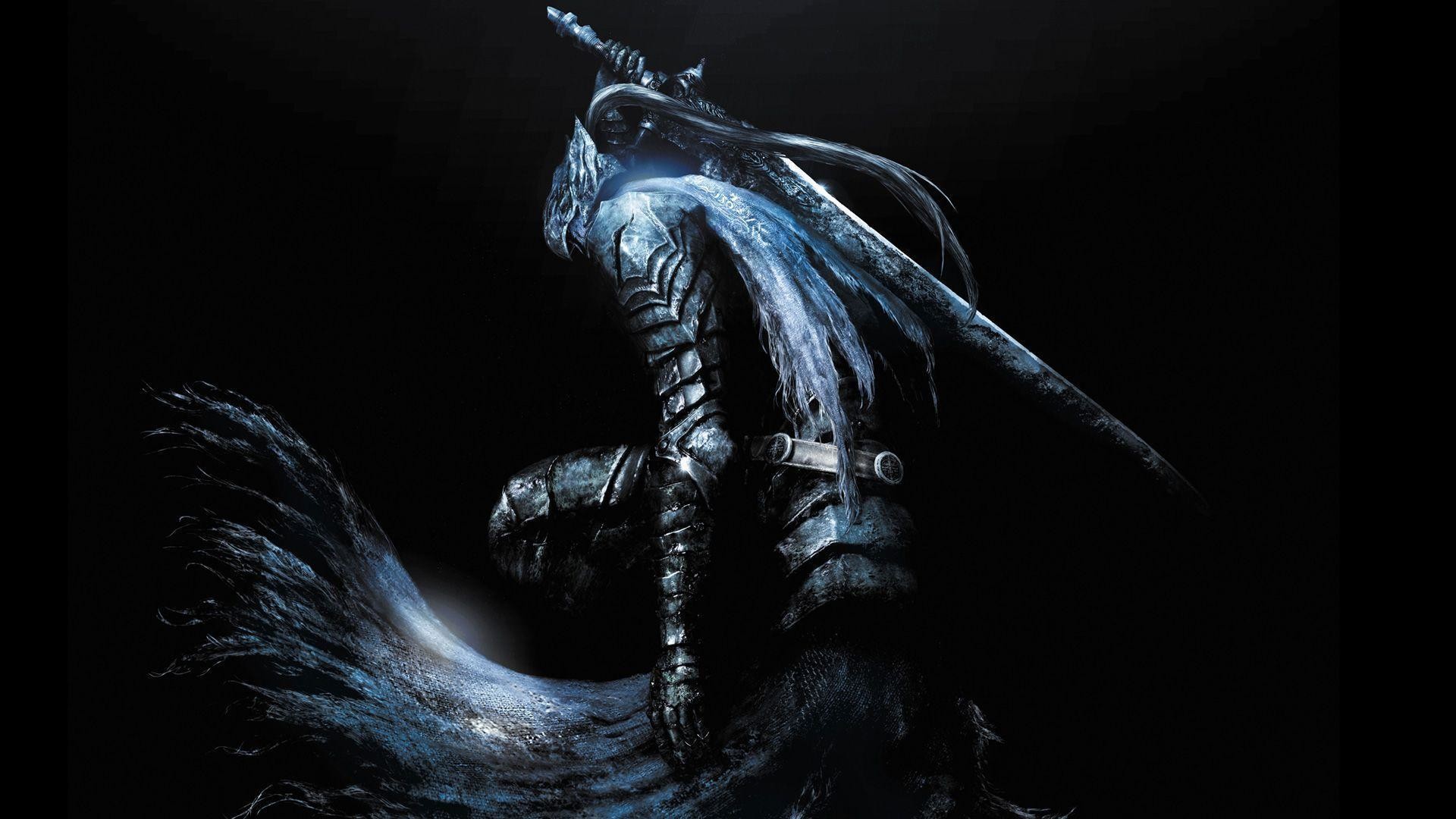 Artorias, Dark Souls, Cavaliere, Spada, Sfondo nero, Full HD, wallpaper per computer
