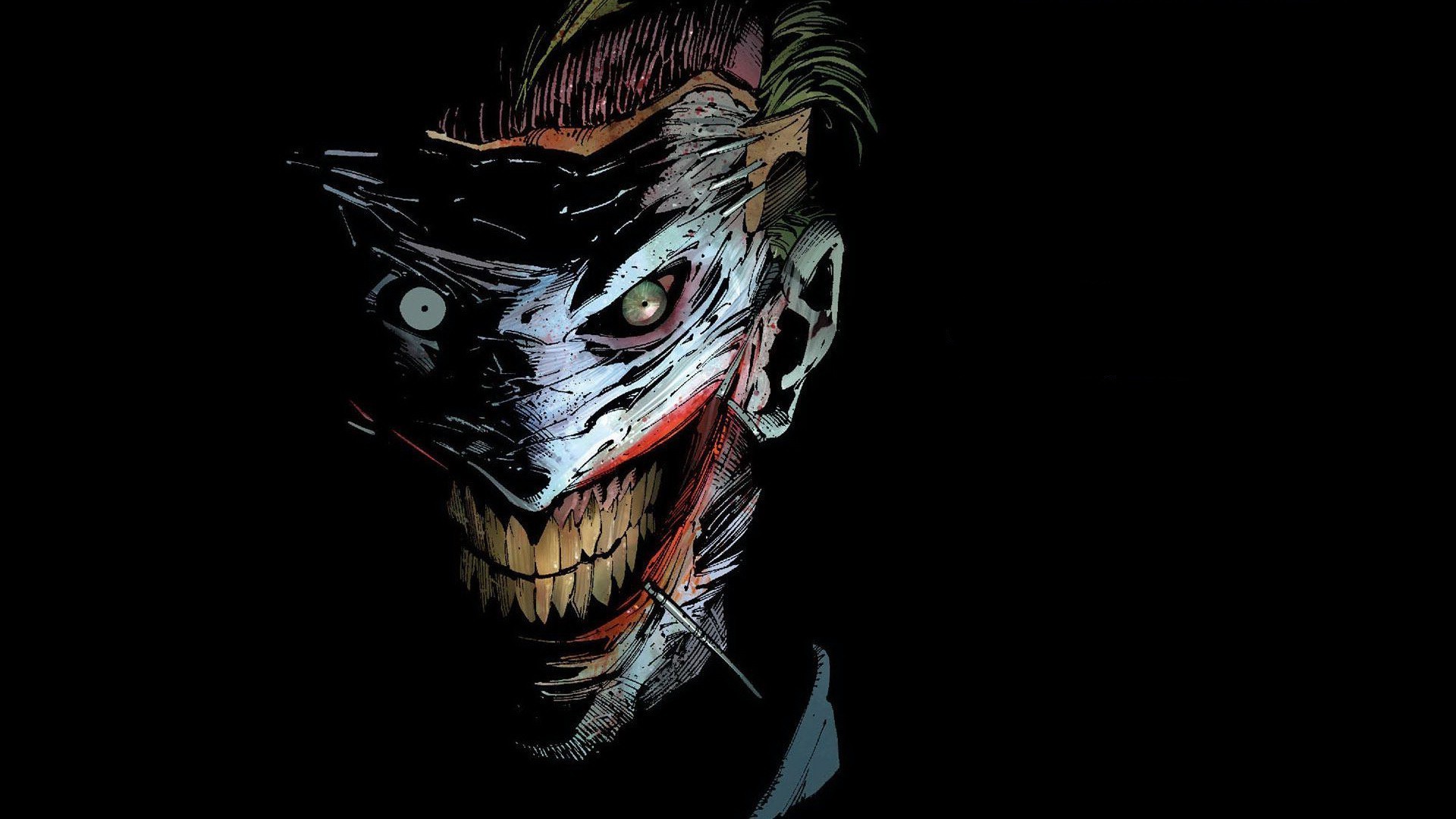 Joker, DC Comics, Fumetto, Ghigno, Sfondo nero, 16:9 Full HD, wallpaper widescreen