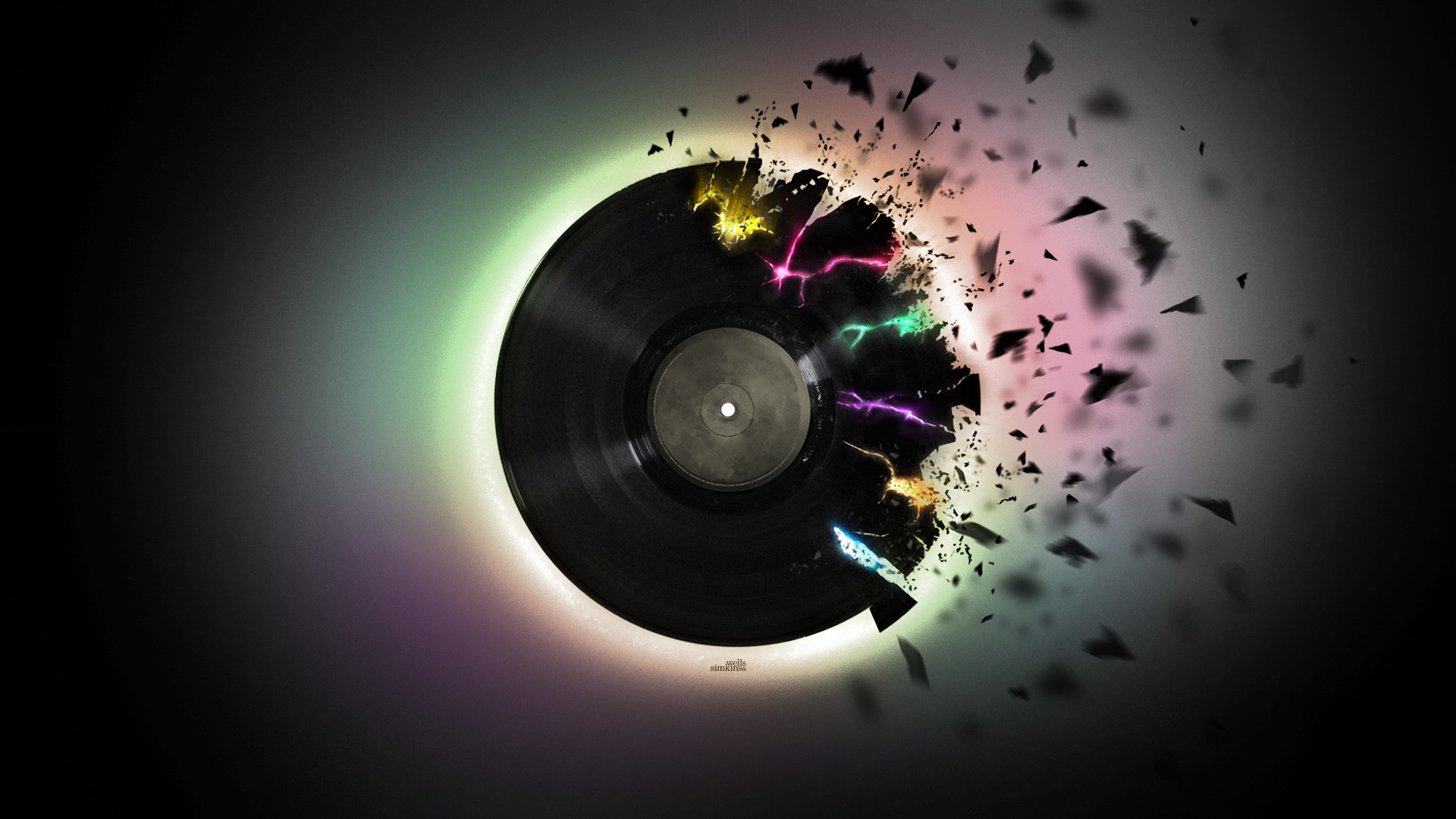 Disco in vinile, Frammenti, Astratto, Sfondo nero, 16:9 Full HD, wallpaper widescreen
