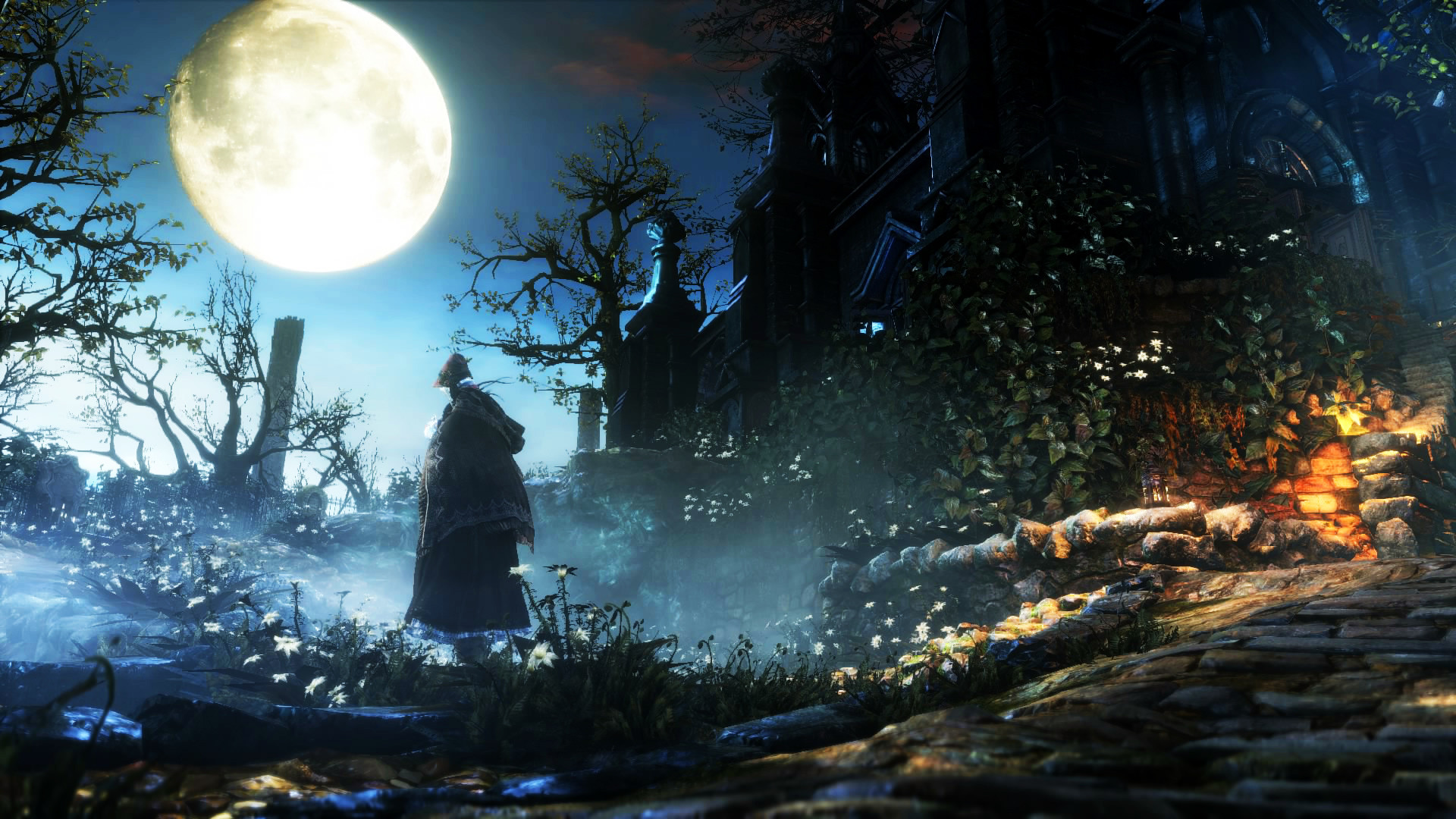 Bloodborne, Cacciatore, Luna piena, Notte, Full HD, wallpaper per computer