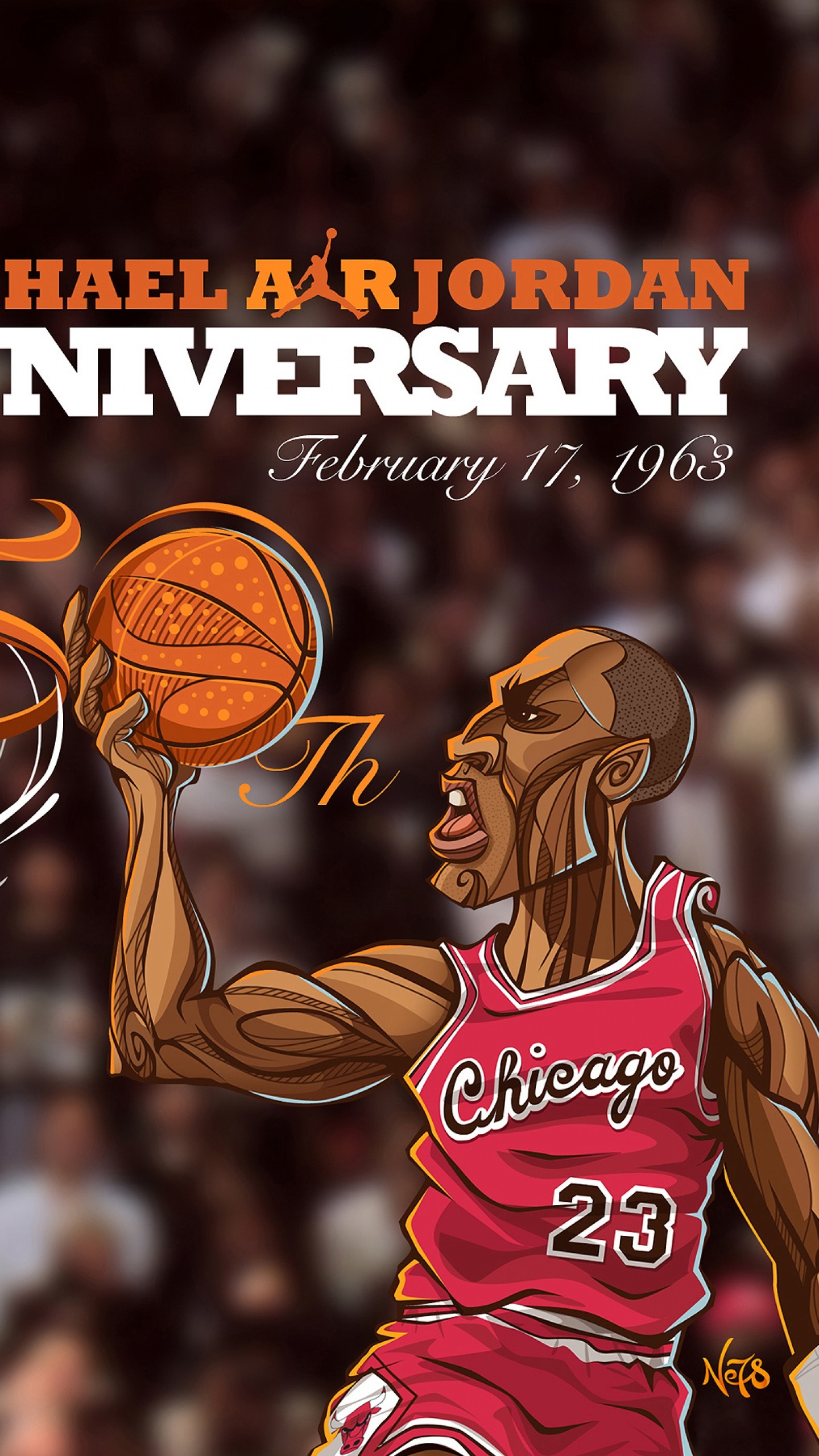 Michael Jordan, Chicago Bulls, Anniversario, Caricatura, QHD+, sfondo verticale per cellulare