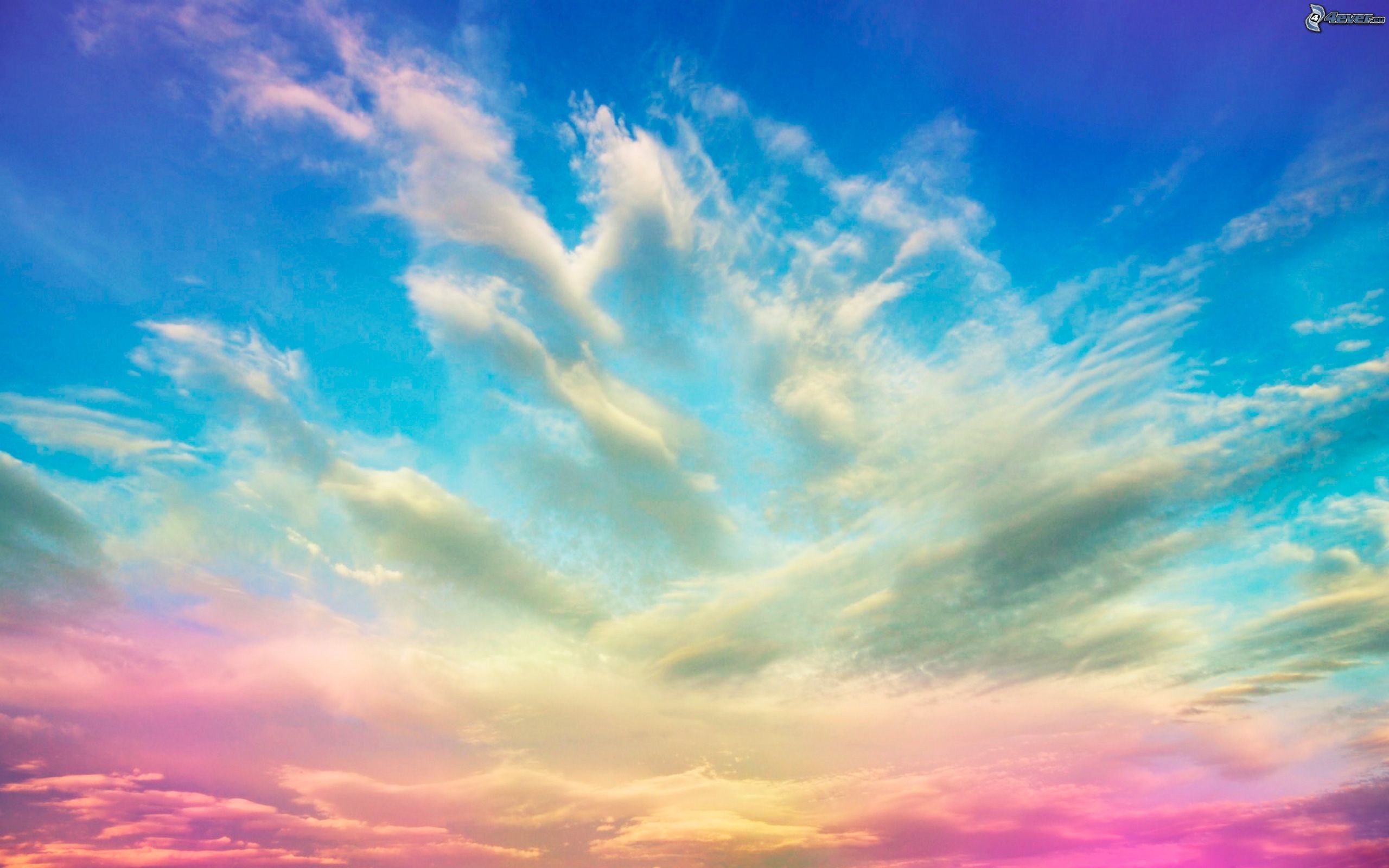 Nuvole, Cielo pastello, Rosa, Azzurro, 2K, sfondo per PC