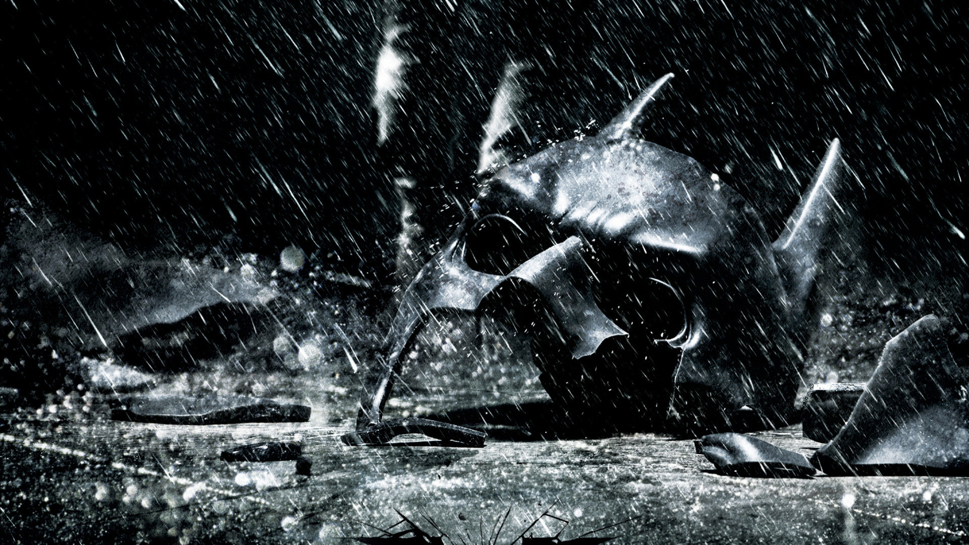 Batman, Maschera rotta, Il cavaliere oscuro - Il ritorno, Pioggia, sfondo widescreen Full HD