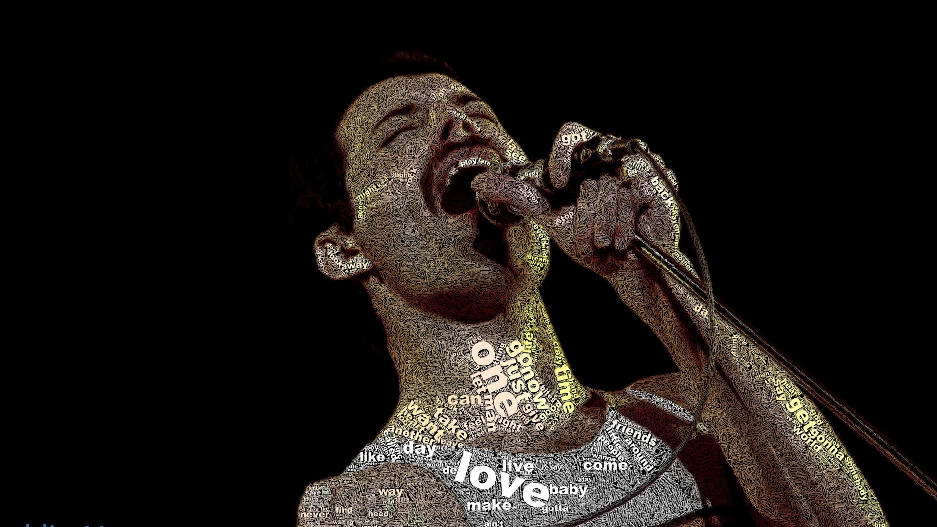 Freddie Mercury, Queen, Microfono, Tipografia, 1920x1080, immagine di sfondo