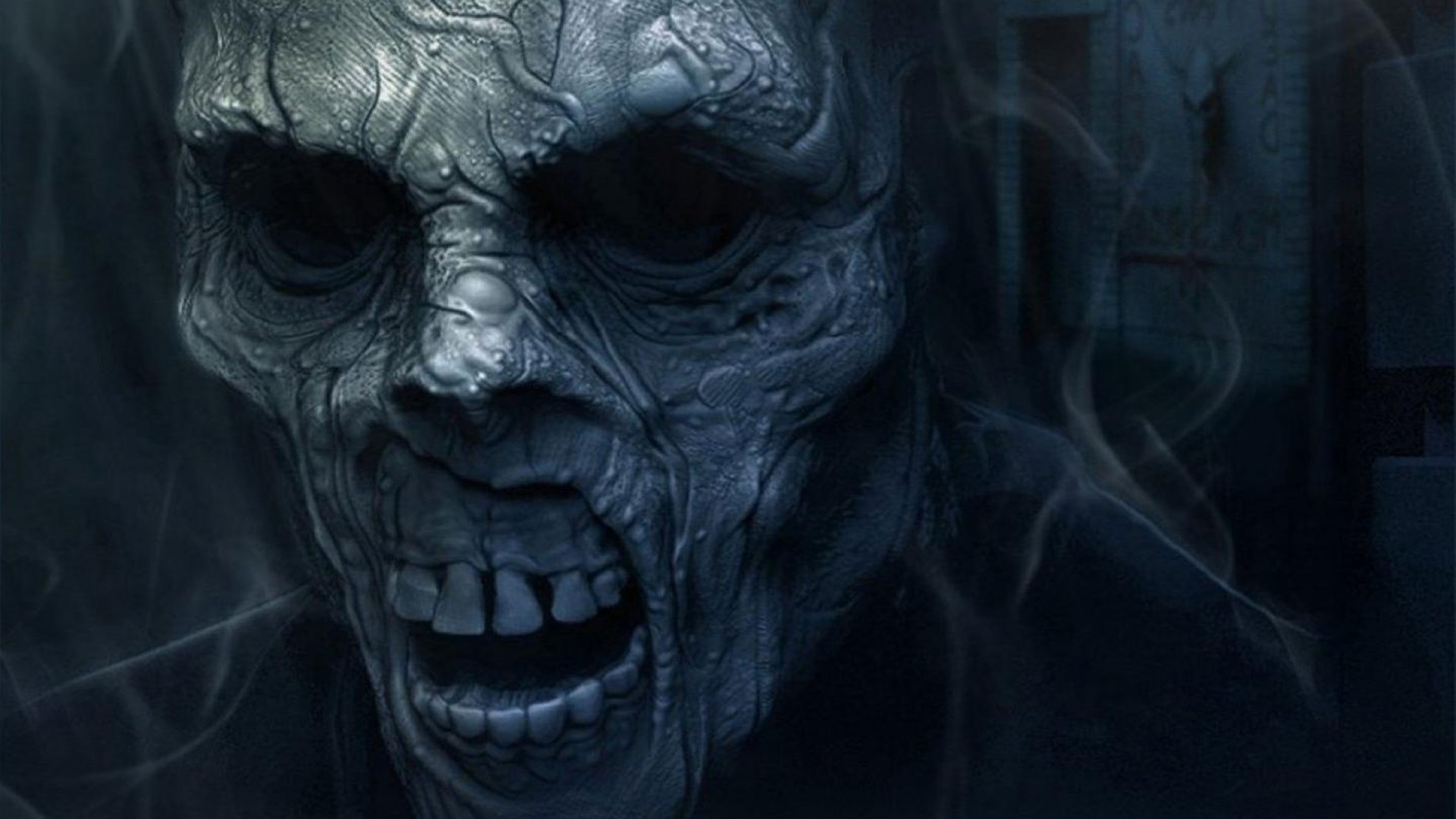 Zombi, Volto, Bocca aperta, Blu, Horror, 16:9 Full HD, sfondo widescreen