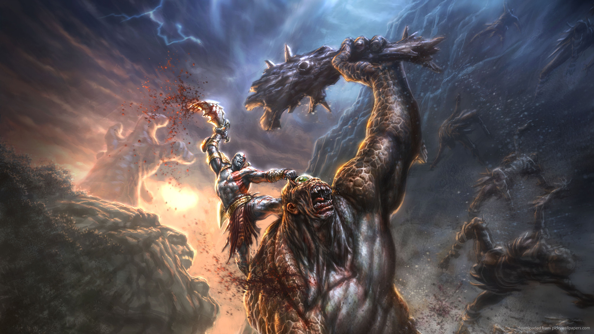 God of War, Kratos, Ciclope, Battaglia, 1920x1080, wallpaper desktop