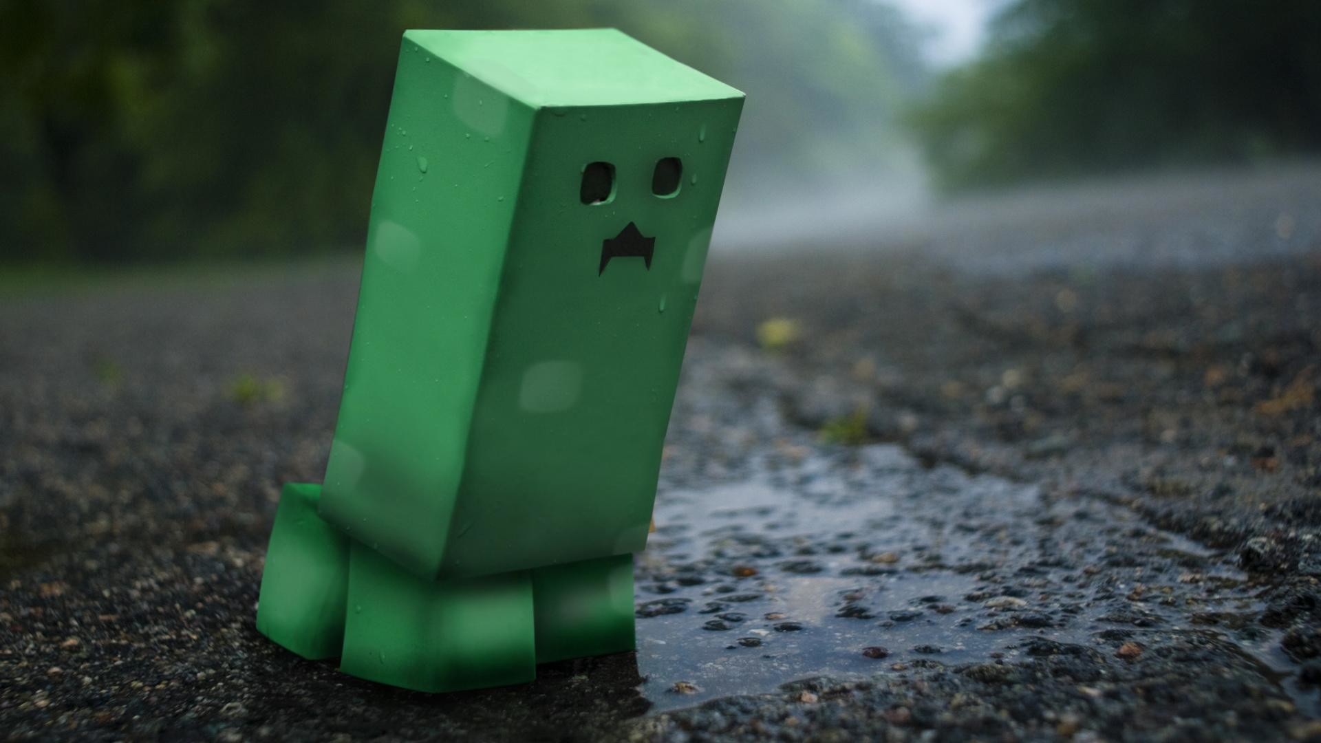 Minecraft, Creeper, Rendering realistico, Strada, Full HD, sfondo per PC