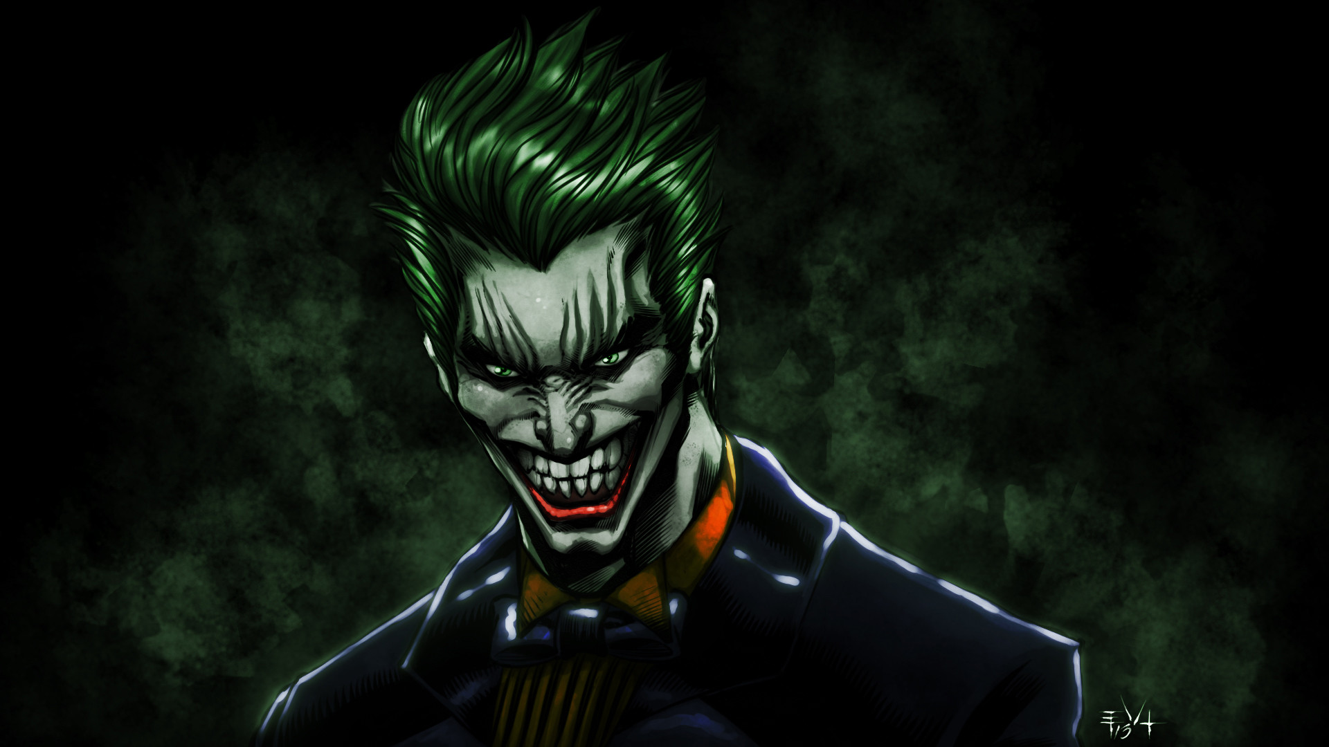 Joker, DC Comics, Arte digitale, Capelli verdi, Sorriso, 1920x1080, immagine di sfondo
