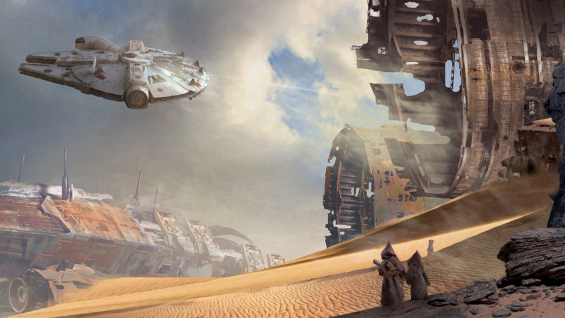 Millennium Falcon, Star Wars, Jakku, Relitti, Deserto, Full HD, sfondo per PC e portatile