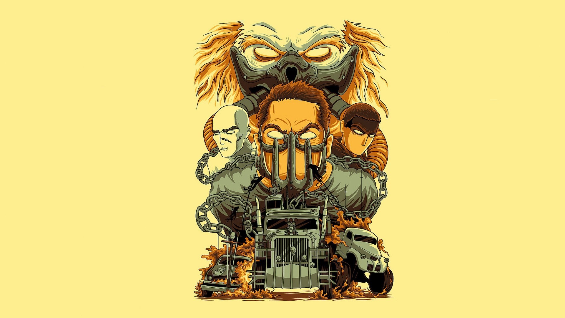 Mad Max: Fury Road, Immortan Joe, Max Rockatansky, Furiosa, Illustrazione, sfondo 1920x1080 per PC