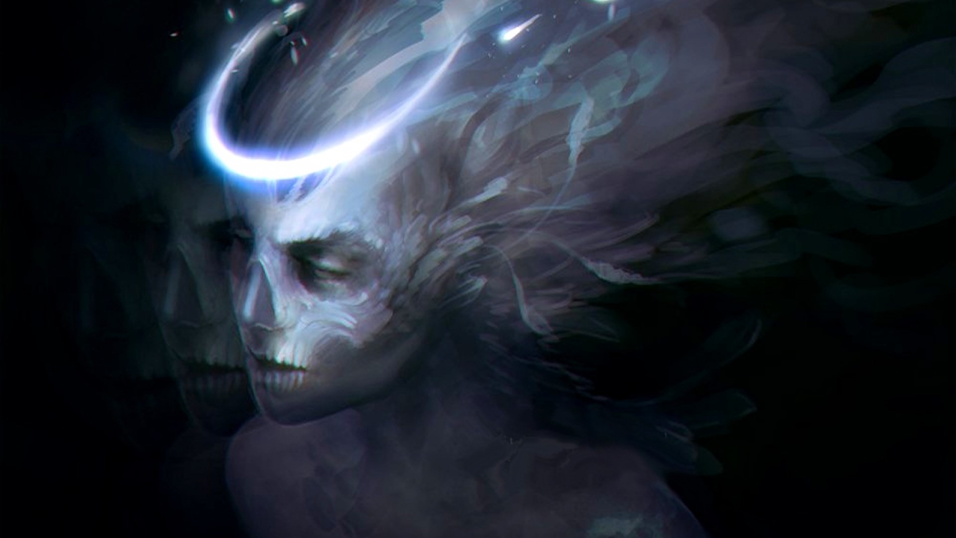 Spirito, Teschio, Aureola luminosa, Arte digitale, 1920x1080, sfondo per PC