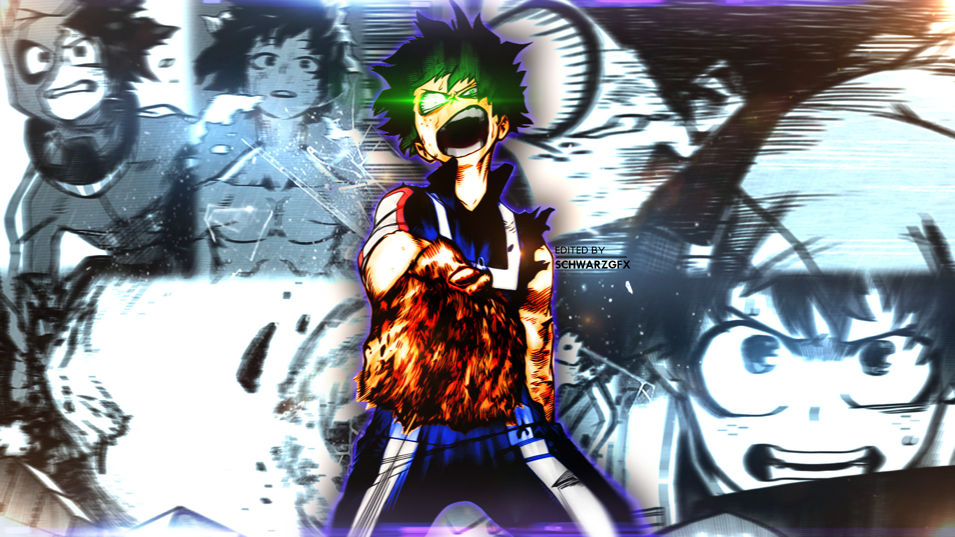 Izuku Midoriya, My Hero Academia, Manga, Urlo, Collage, 16:9 Full HD, sfondo widescreen