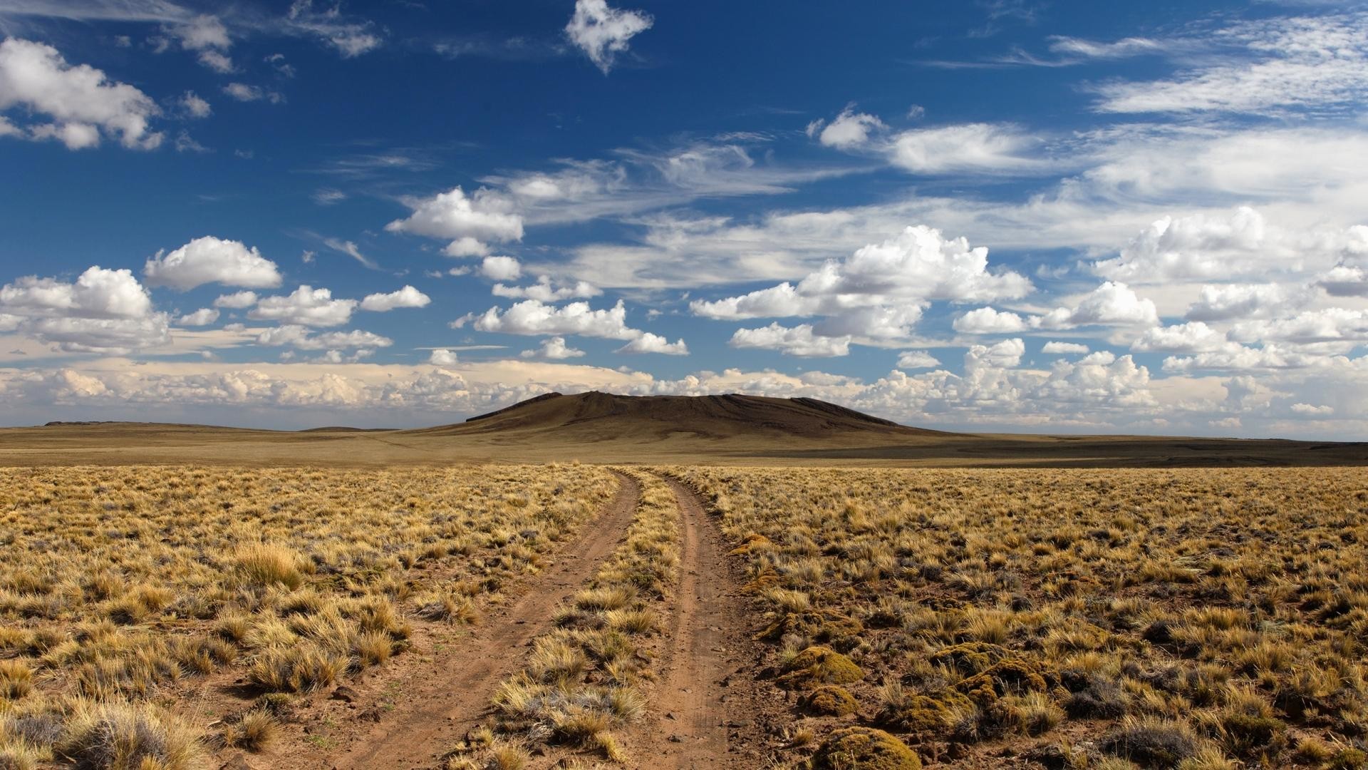 Strada sterrata, Prateria arida, Nuvole, Collina, Full HD, sfondo per portatile