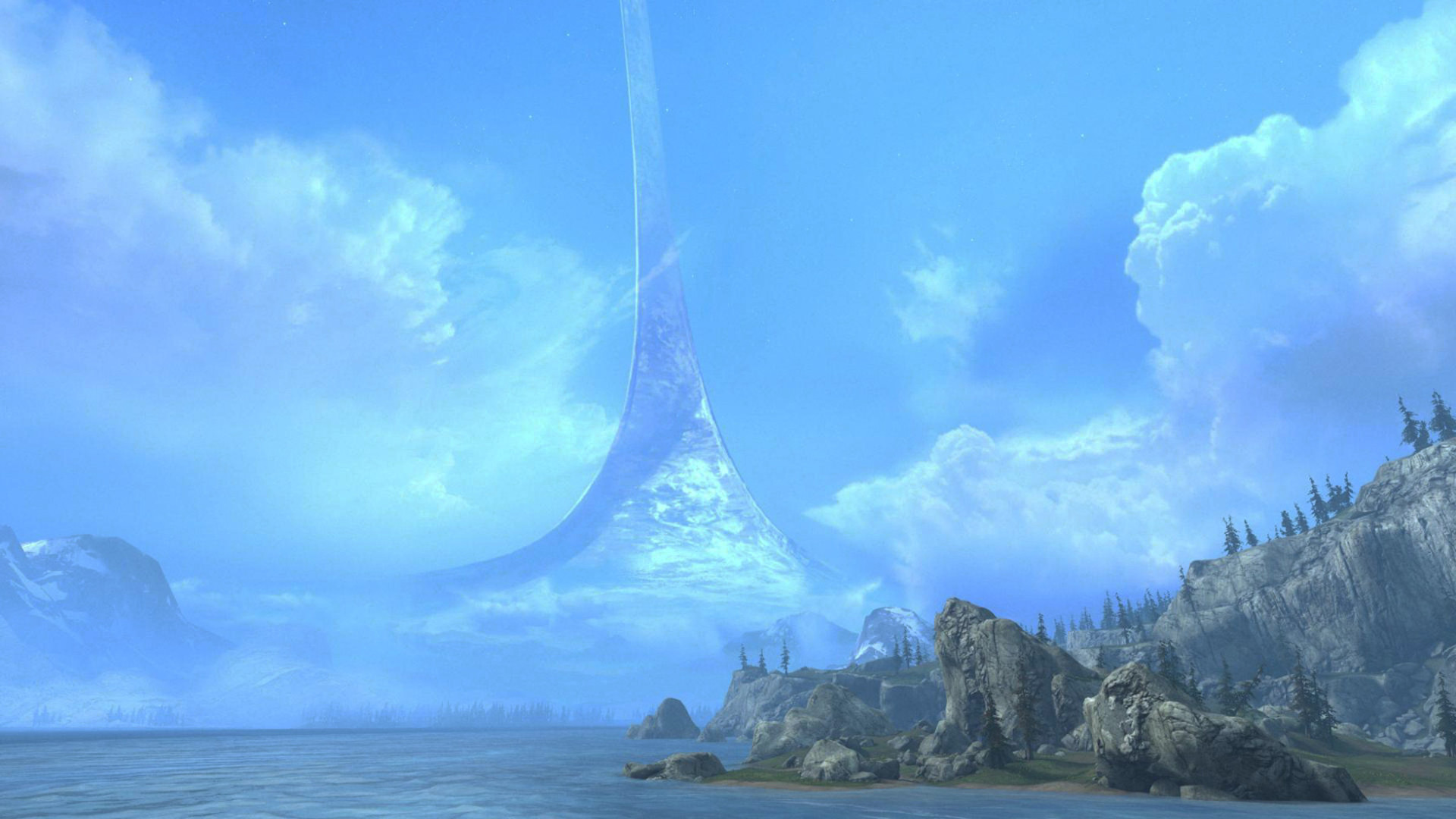 Anello di Halo, Halo, Paesaggio, Cielo azzurro, 1920x1080, sfondo per PC