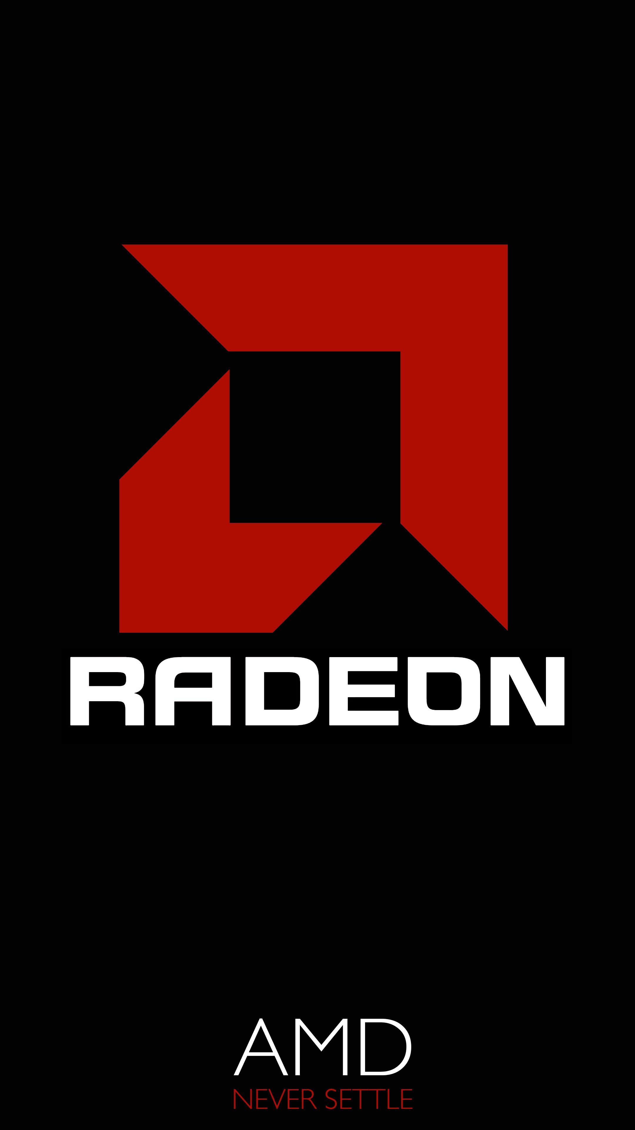AMD Radeon, Logo, Rosso, Sfondo nero, QHD+, schermata di blocco del cellulare