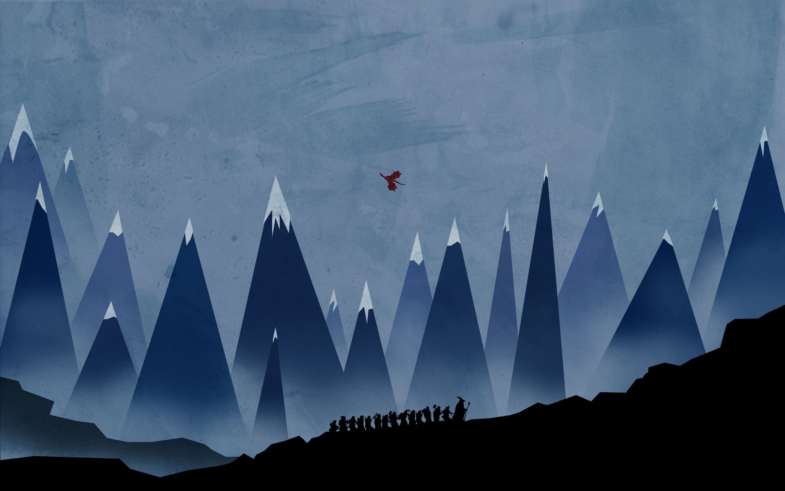 Compagnia dell'Anello, Montagne, Minimalista, Blu, 2K, sfondo Windows 11