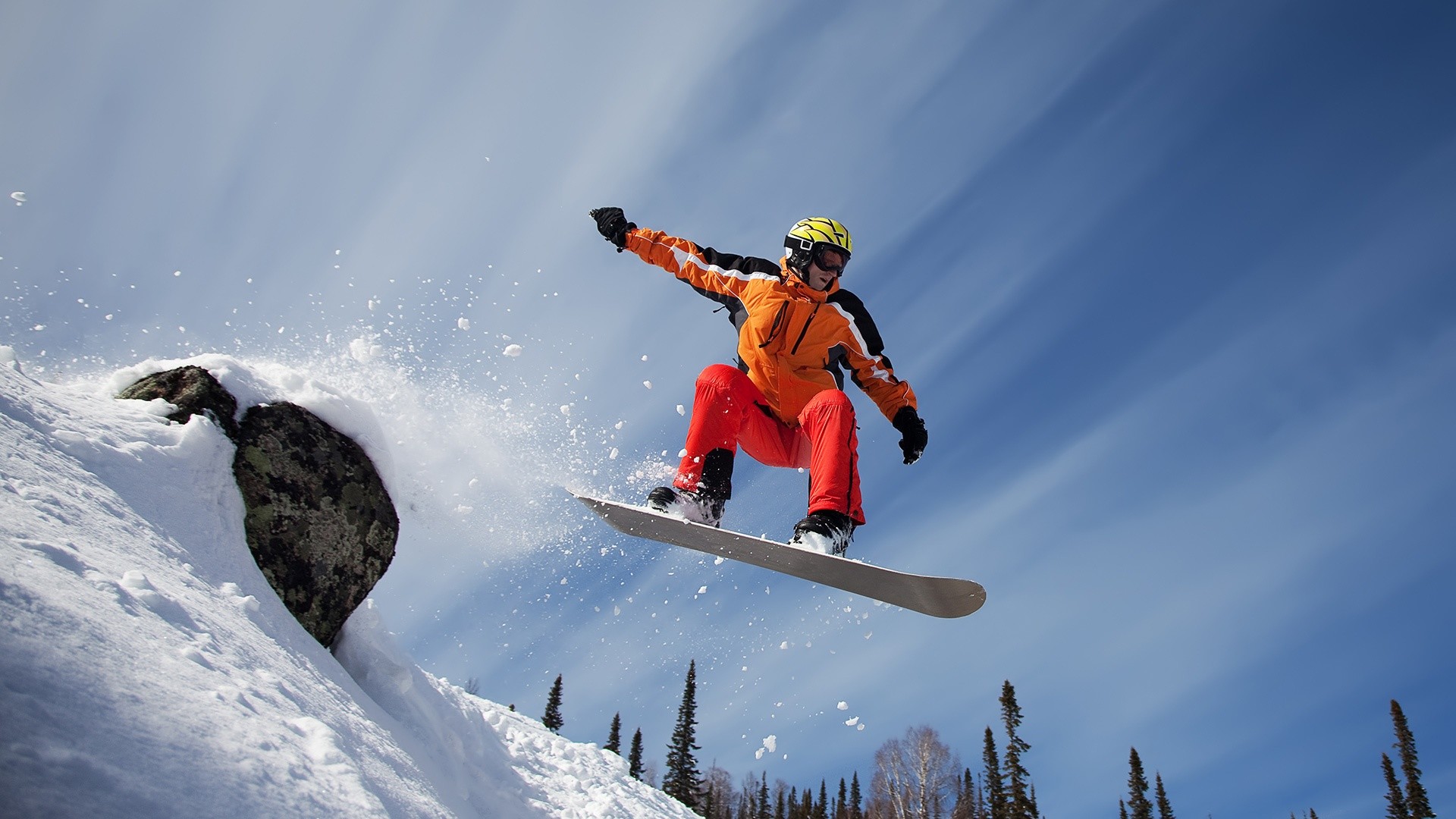 Snowboard, Salto, Neve, Cielo azzurro, Full HD, sfondo desktop