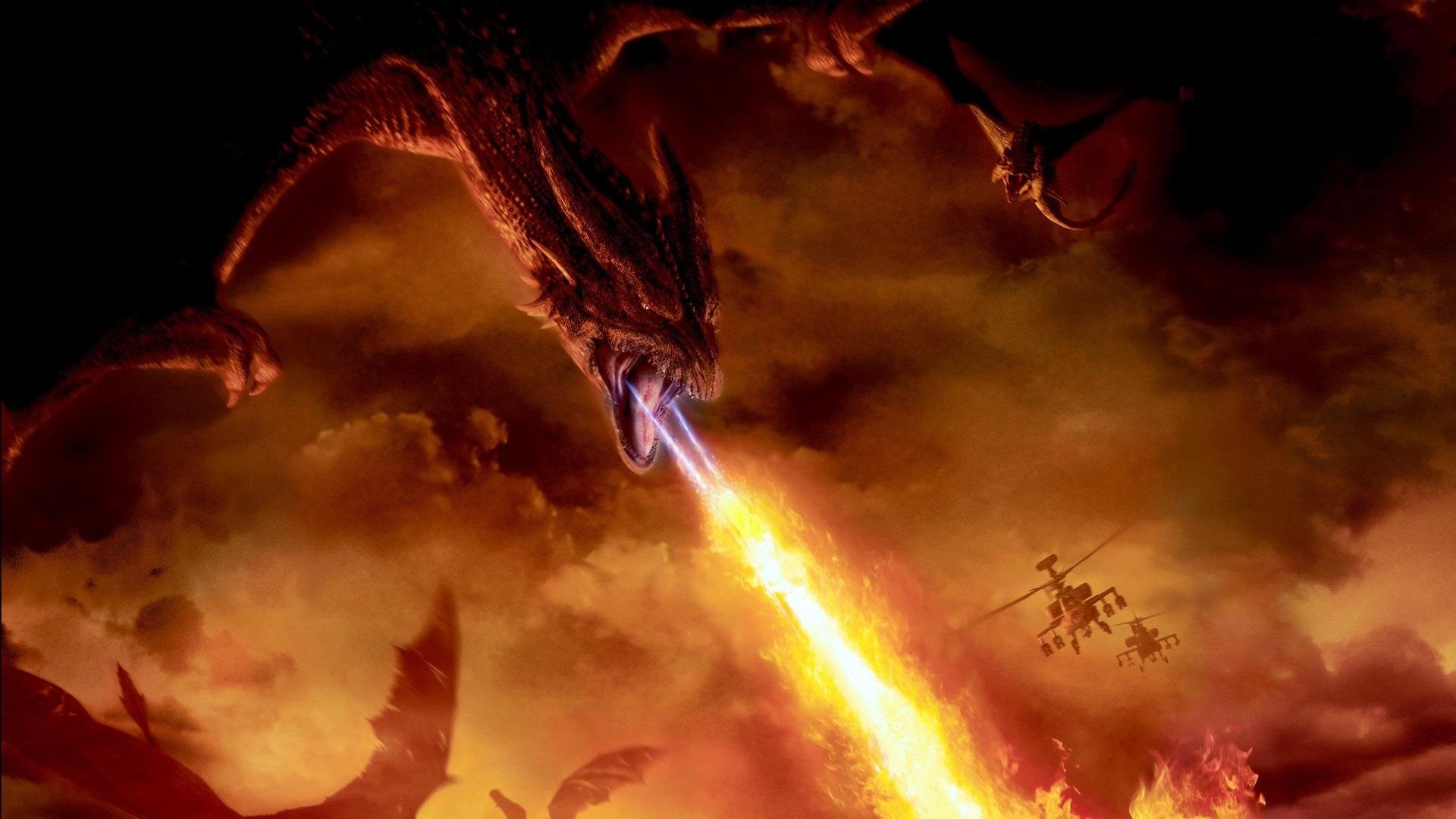 Drago, Soffio di fuoco, Elicotteri, Fantasy, Battaglia, Full HD, sfondo per PC e portatile