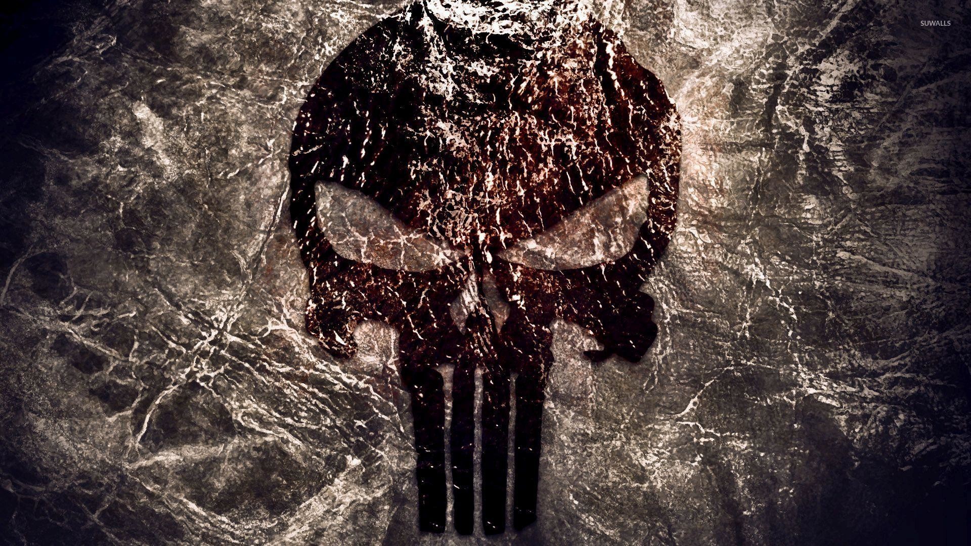 Simbolo del Punisher, Teschio, Texture, Marrone, Full HD 1080p, sfondo desktop