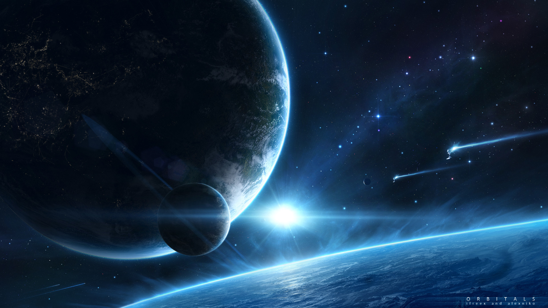 Pianeti, Spazio, Comete, Blu, 1920x1080, sfondo per PC