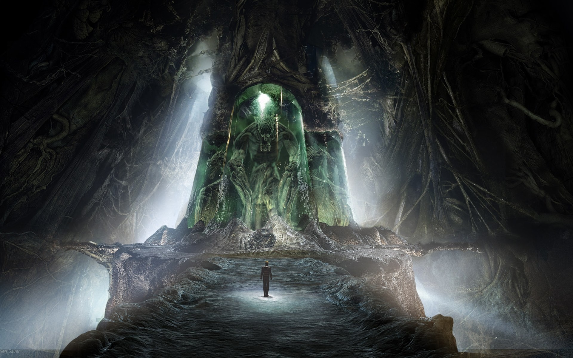 Portale, Grotta, Luce, Arte fantasy, 1920x1200, sfondo per PC