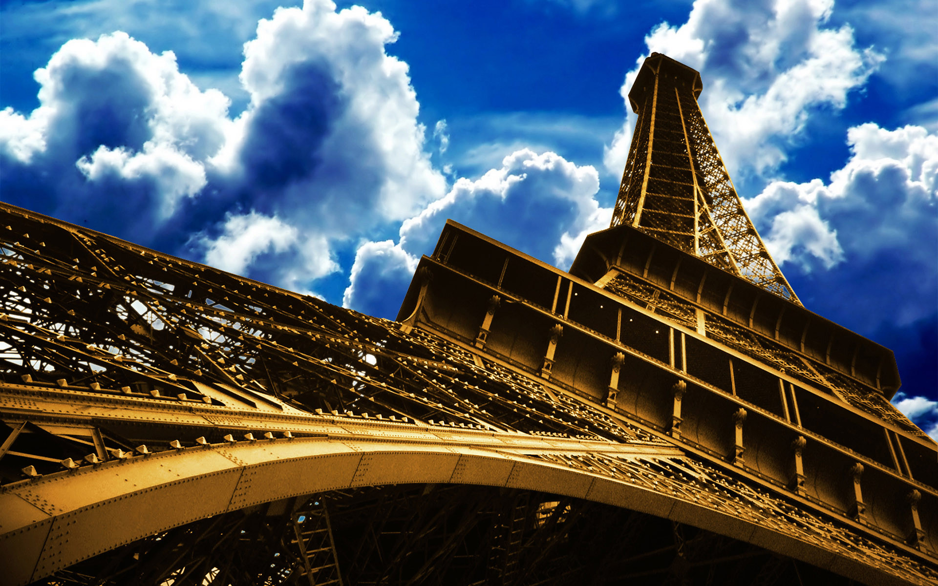 Torre Eiffel, Parigi, Vista dal basso, Nuvole, 16:10 Full HD, sfondo widescreen