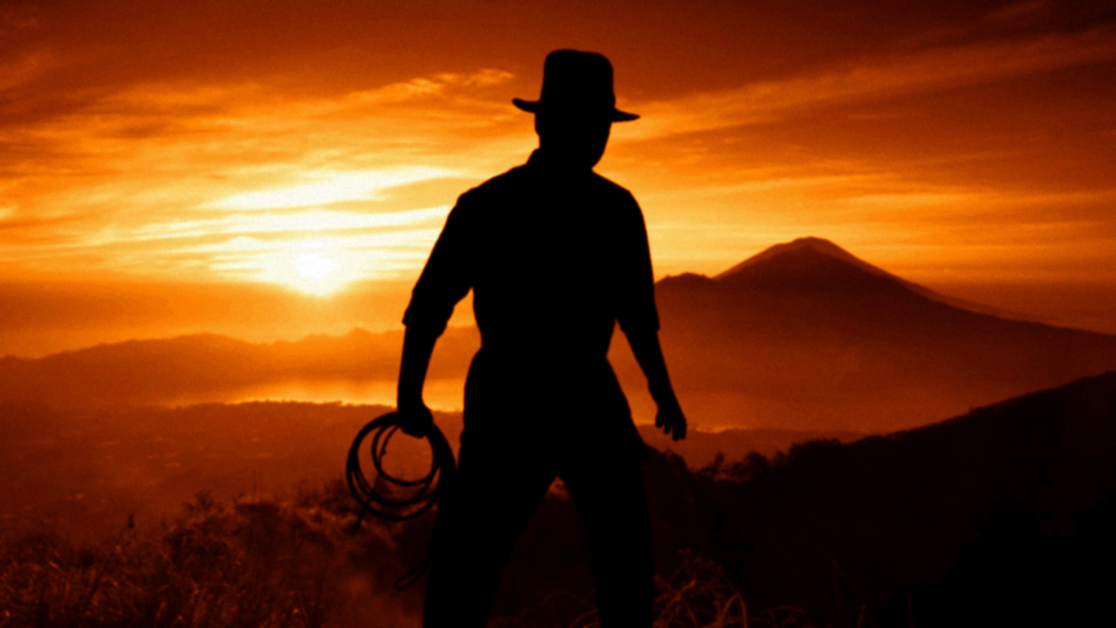 Indiana Jones, Silhouette, Tramonto, Montagne, Full HD, sfondo desktop