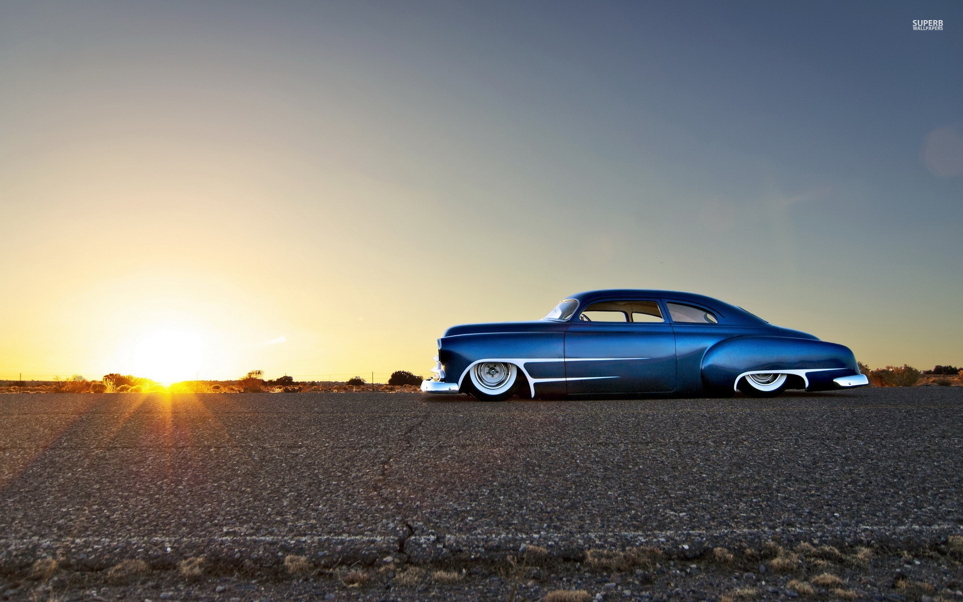 Lowrider, Auto d'epoca, Tramonto, Blu, 1920x1200, sfondo per PC