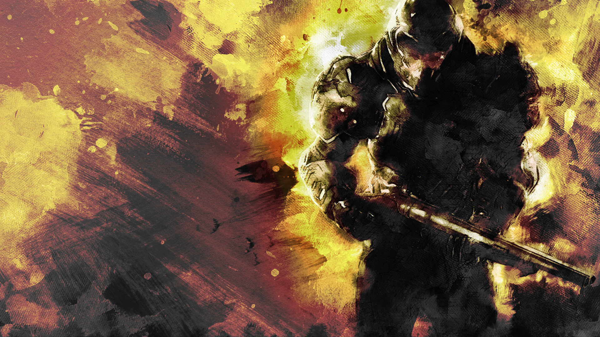 Doom Slayer, Doom, Pittura ad acquerello, Arte astratta, Full HD, sfondo per portatile