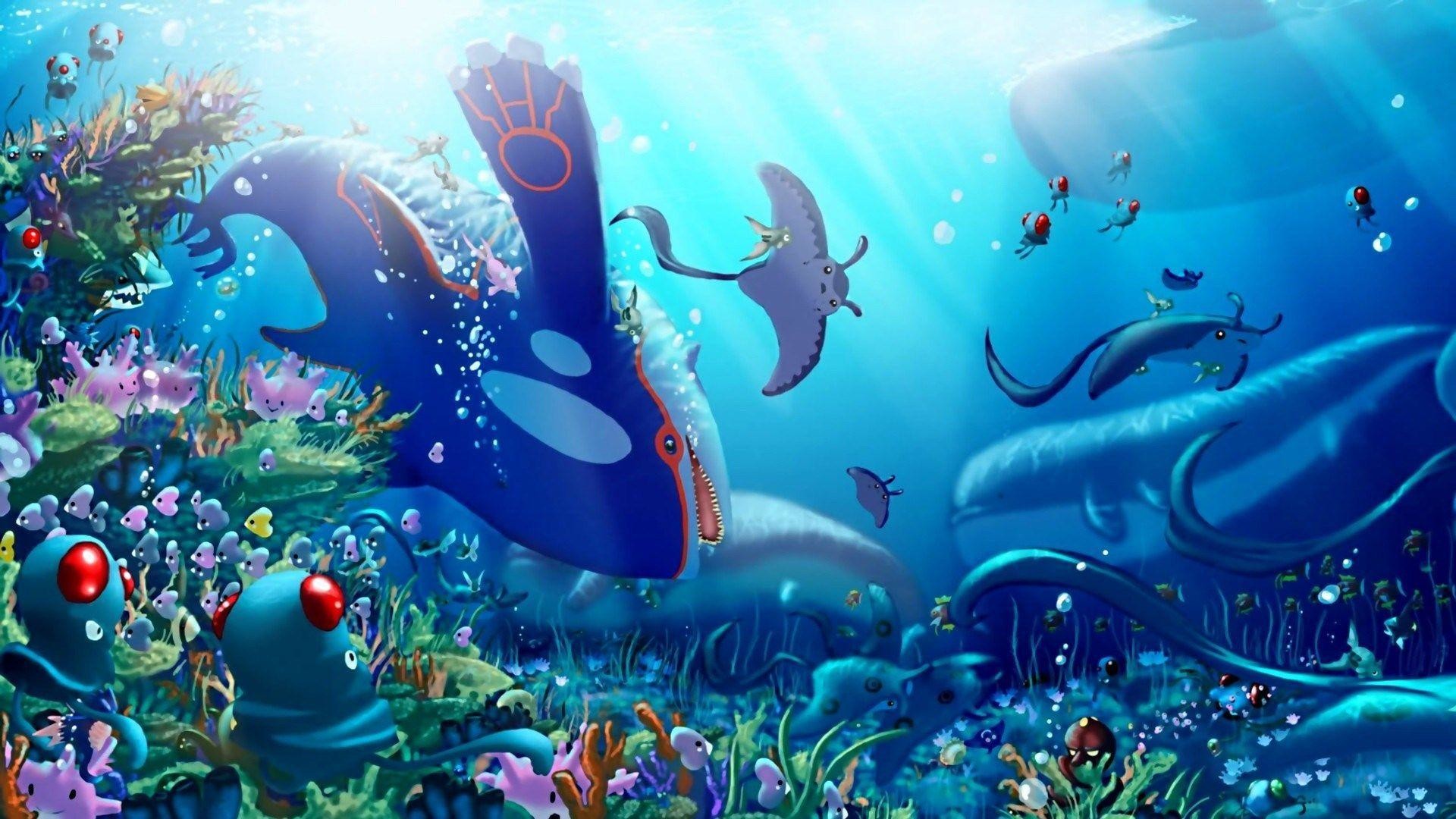 Kyogre, Pokémon, Fondale marino, Mantine, 1920x1080, sfondo per PC