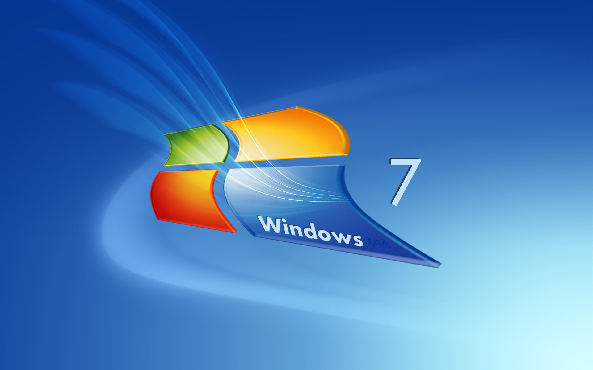 Windows 7, Logo Windows, Sfondo blu, 3D, Full HD, wallpaper desktop