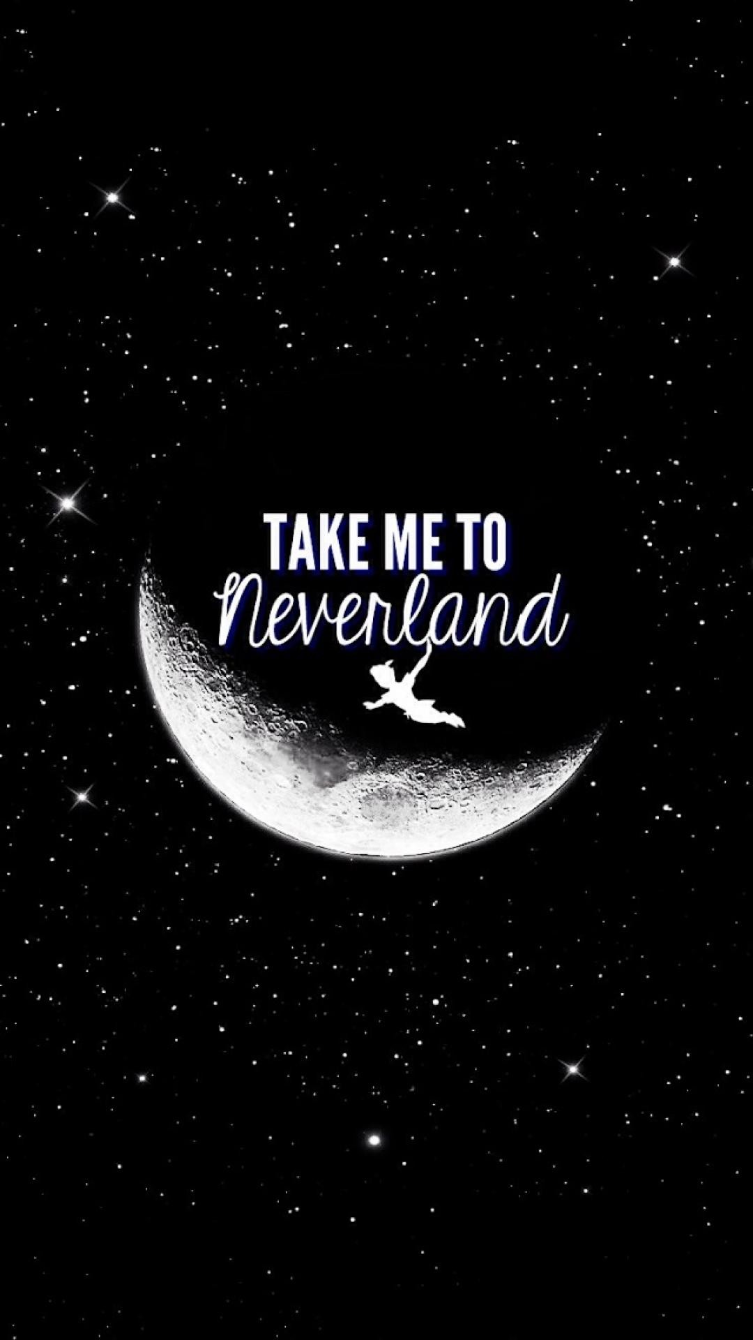 Take Me to Neverland, Peter Pan, Luna, Cielo stellato, sfondo per iPhone 16